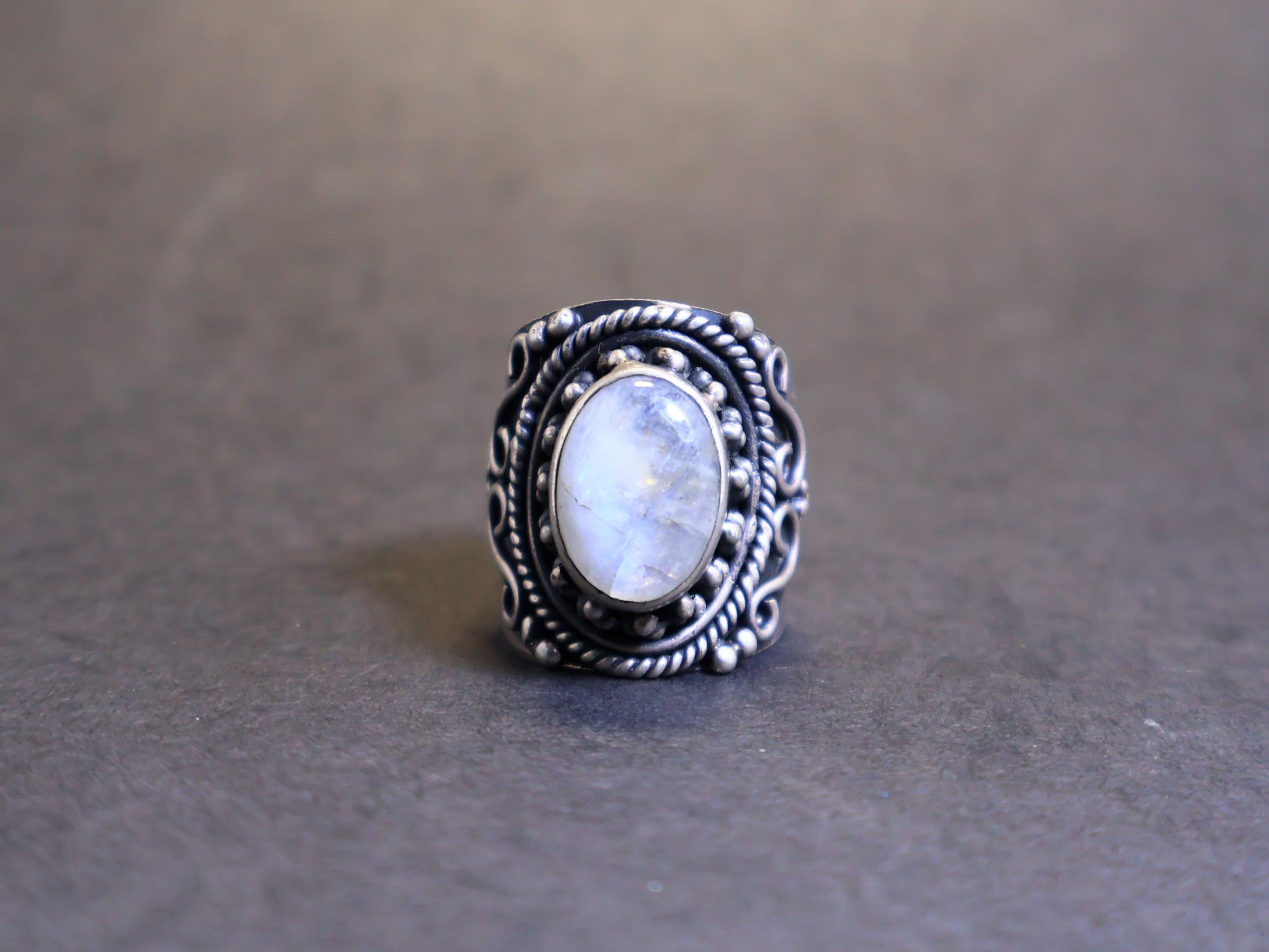 Handmade Moonstone Ring, Wide Band Ring, 925 Silver Ring, Blue Stone, Size ONE SIZE - 1 Thumbnail