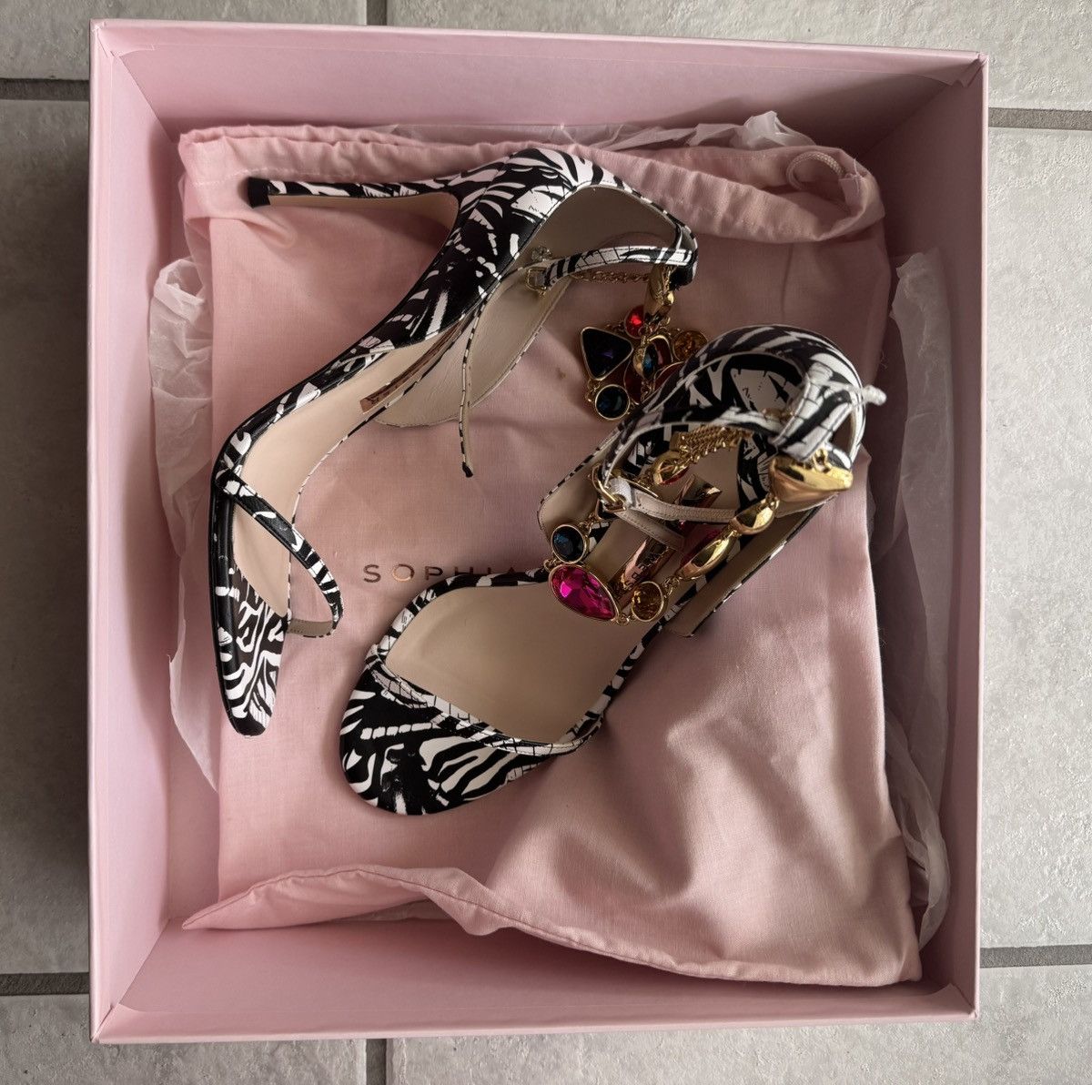 Zebra Print Jewel Heels – Size 36