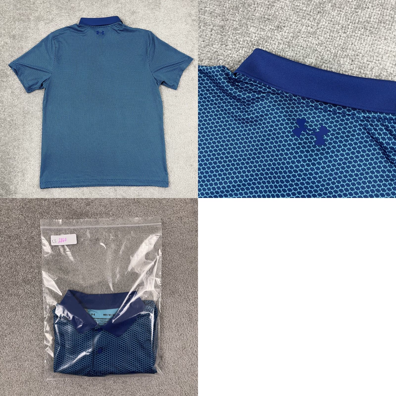 Under Armour Under Armour Polo Shirt Mens Medium Blue Honeycomb Print Golf Activewear Short Sleeve Regular Fit Size US M / EU 48-50 / 2 - 8 Thumbnail