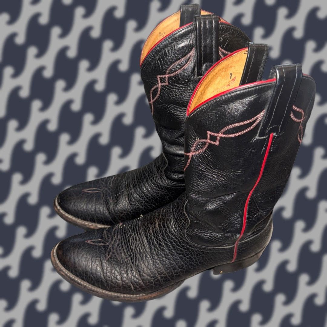 Tony Lama Tony Lama Western Cowboy Boots 9.5 B USA Men Leather Black Red Trim Embroidered Vibram Outsole Western 2022 Boot Size US 10 / EU 43 - 1 Thumbnail