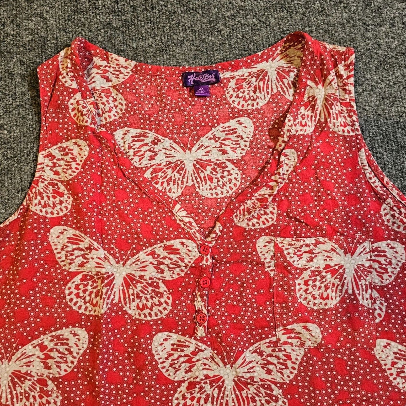 Vintage Hale Bob Tank Top Womens 2X Red Butterfly Sleeveless V Neck Casual Layer Classic Size XXL / US 16-18 / IT 52-54 - 2 Thumbnail