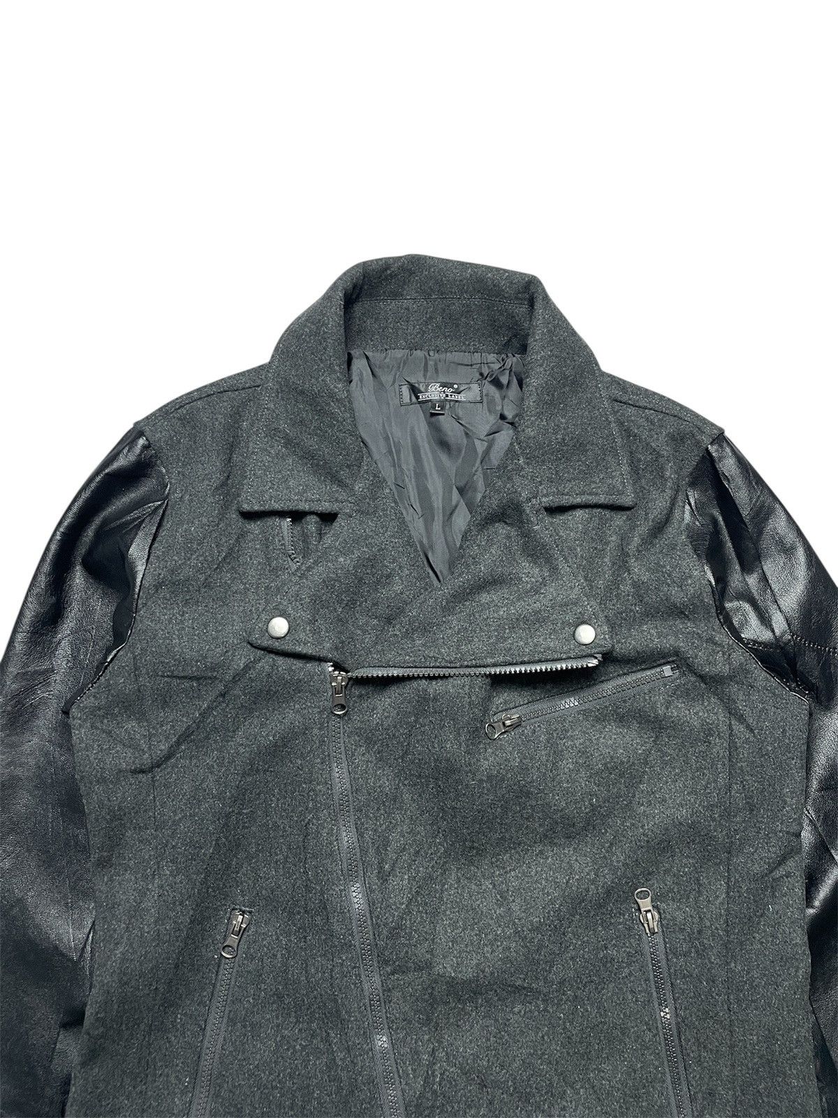 If Six Was Nine 2000’s Beno - Assymetrical Biker Leather Sleeves Jacket Size US M / EU 48-50 / 2 - 4 Thumbnail