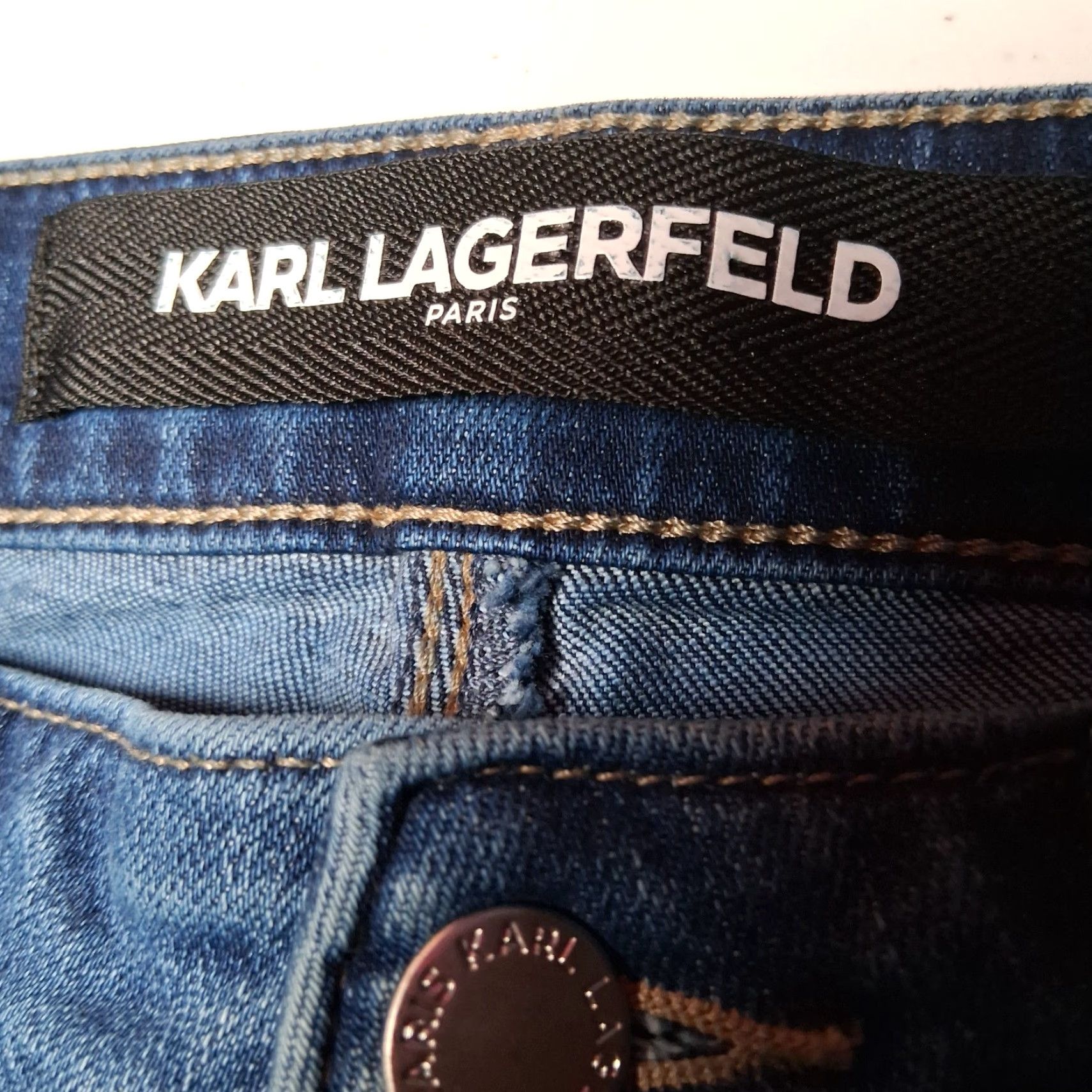 Karl Lagerfeld Karl Lagerfeld Jeans Women 29x27 Straight Leg Studded Rhinestone Star Whiskered Blue Denim 5-Pocket Design Womens Size 29" - 6 Thumbnail