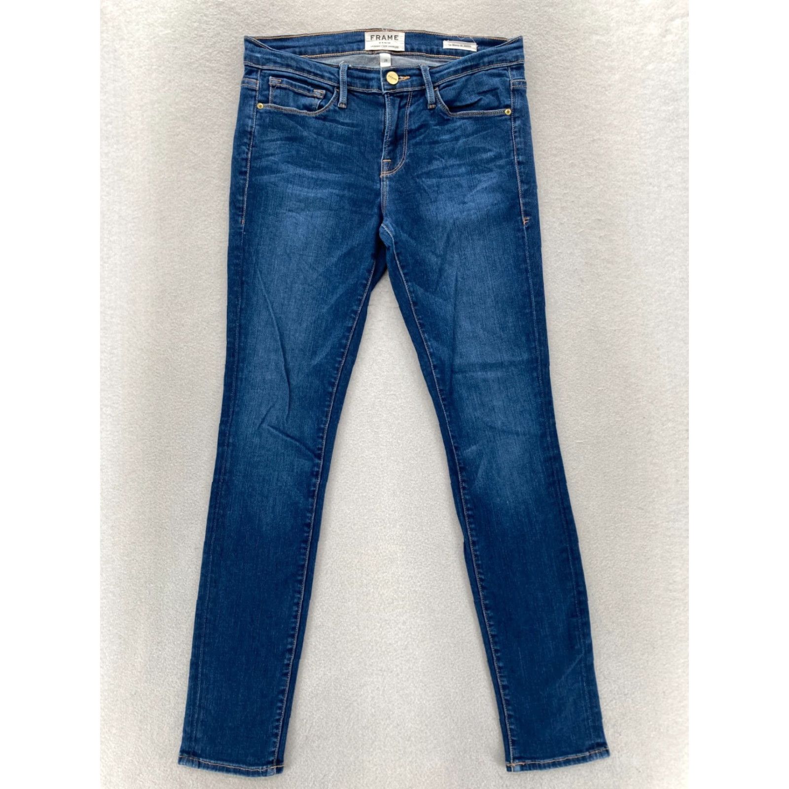 Frame FRAME Le Skinny De Jeanne Jeans Women's 28 Dark Wash Blue Stretch Denim Preppy Slim 5-Pocket Inseam 29 Dark Blue 石 Size 28" / US 6 / IT 42 - 2 Thumbnail