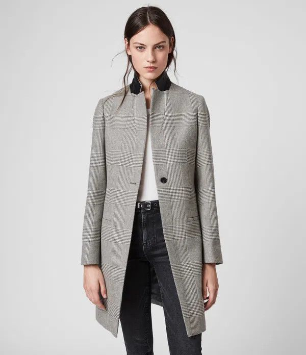 Allsaints Allsaints Leni Check Light Gray Wool Casual Women's Coat Size S / US 4 / IT 40 - 1 Thumbnail