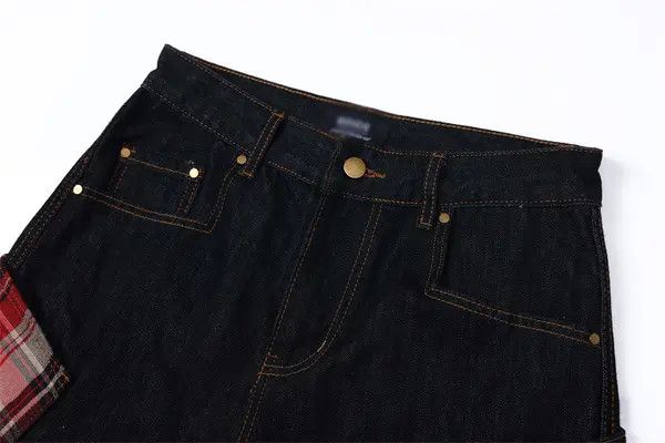 VIBE Men's street contrast plaid pocket loose cargo denim shorts Size US 32 / EU 48 - 4 Thumbnail