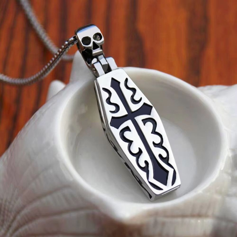 Jewelry Coffin Vampire Skull Punk Skull Pendant Necklace Size ONE SIZE - 6 Thumbnail