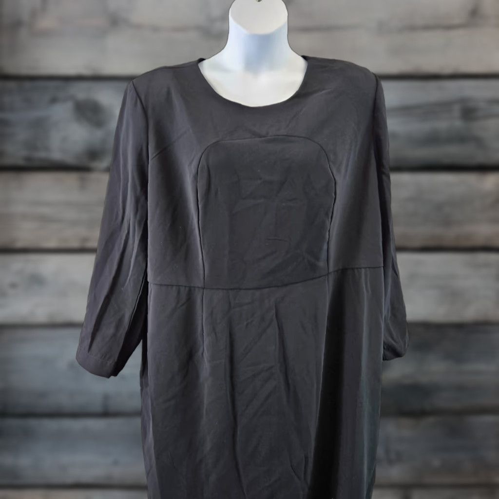 Vintage Sergio Hudson x Target Womens Strong Shoulder Midi Dress Sz 2X Black Long Sleeve Size XXL / US 16-18 / IT 52-54 - 1 Thumbnail