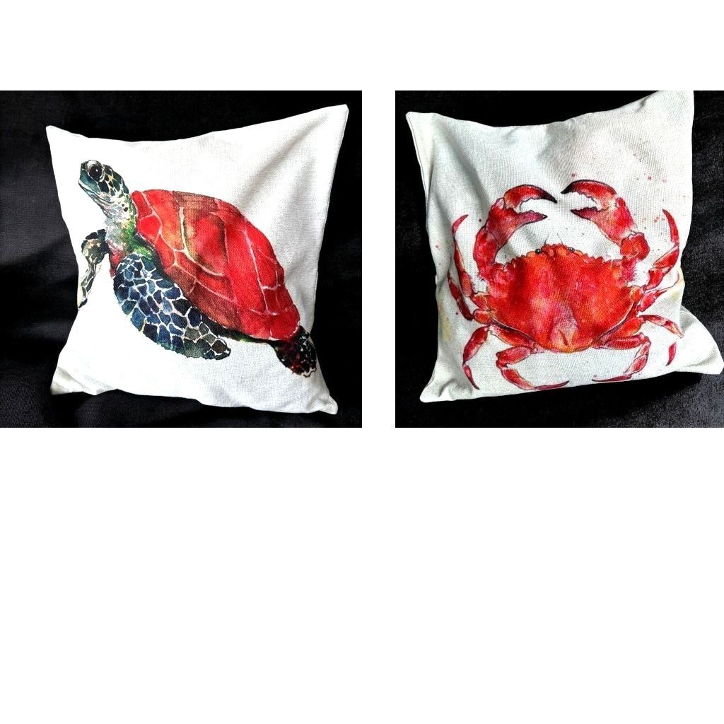 Handmade Sea Turtle Crab Throw Pillow Covers Hand Painted Art Decor S Size ONE SIZE - 7 Thumbnail