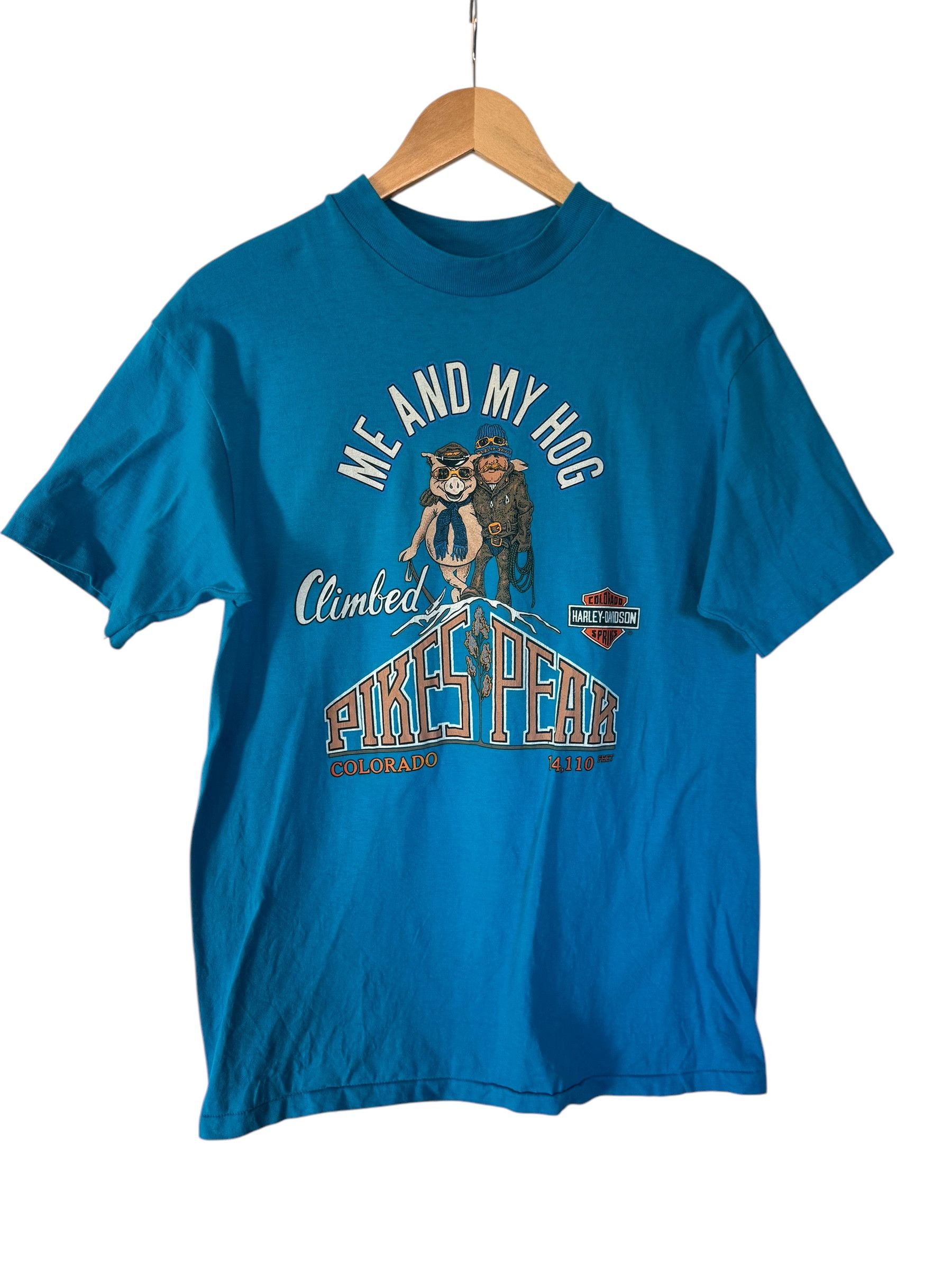 Hanes × Harley Davidson × Vintage 1988 Harley Davidson Pikes Peak "Me and My Hog" T-shirt Size US L / EU 52-54 / 3 - 1 Thumbnail