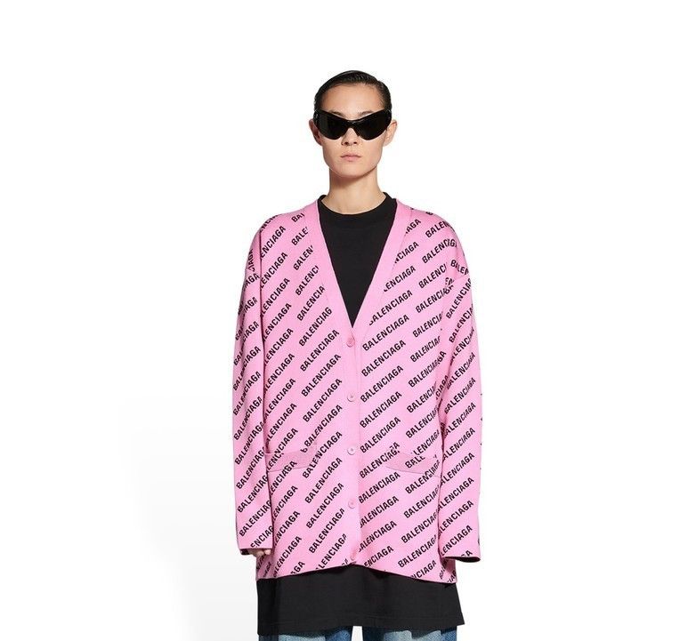 Balenciaga o1s1wg111124 Mini Allover Logo Cardigan in Pink/Black Size XS / US 0-2 / IT 36-38 - 6 Thumbnail