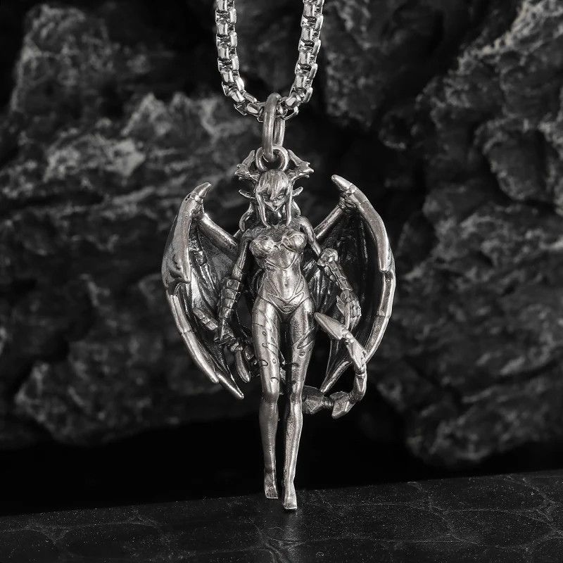 Jewelry Sexy Witch Winged Goddess with Long Knife Pendant Necklace Size ONE SIZE - 4 Thumbnail