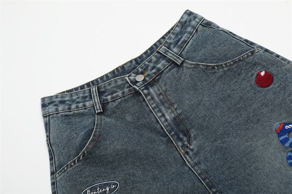 Japanese Brand × Jean Distressed washed punk fun cartoon embroidered denim shorts Size US 32 / EU 48 - 3 Thumbnail