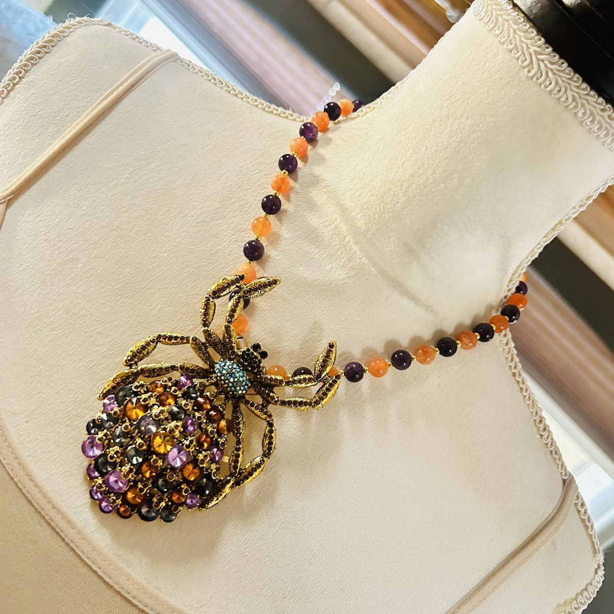 Handmade Handcrafted large glass stone spider genuine stone necklace Size ONE SIZE - 1 Thumbnail