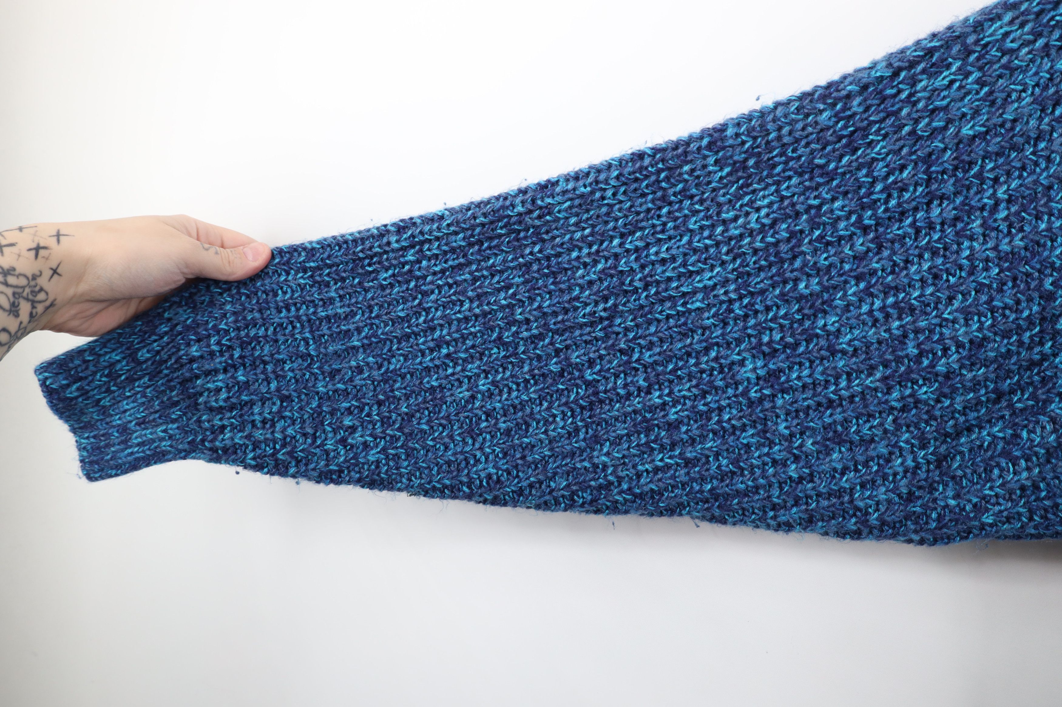 Vintage Vintage 90s Streetwear Ribbed Knit Crewneck Sweater Blue Size US XL / EU 56 / 4 - 5 Thumbnail