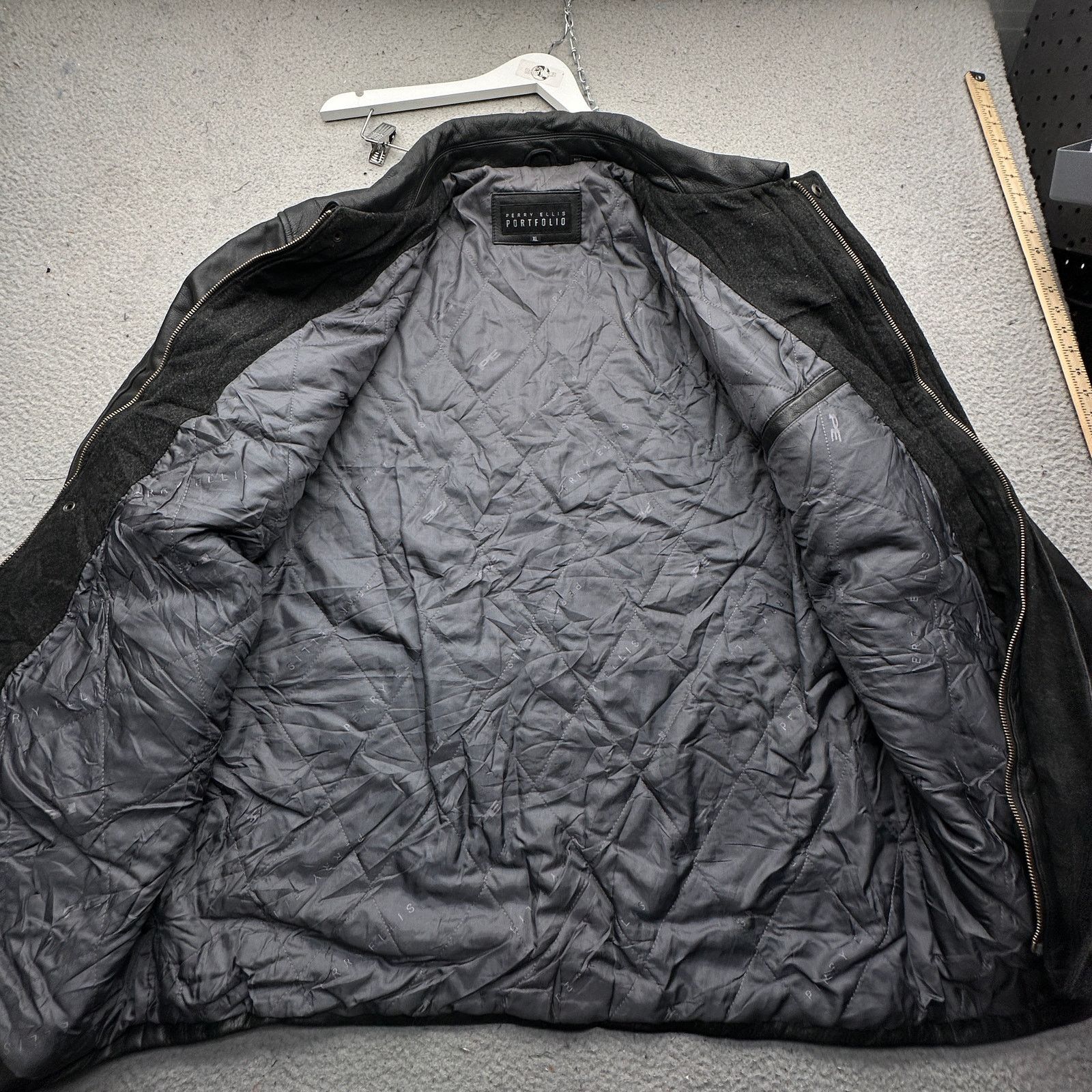 Perry Ellis Perry Ellis Portfolio Leather Jacket Men XL Wool Blend Black Size US XL / EU 56 / 4 - 12 Thumbnail