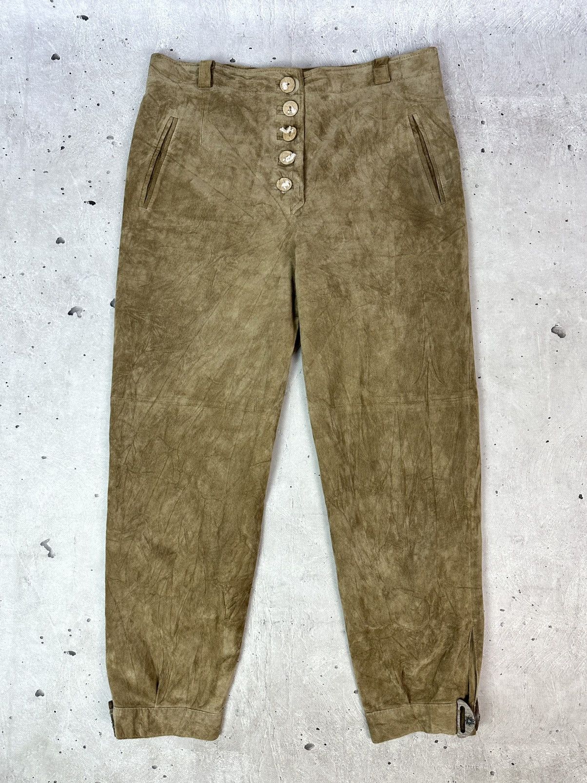 Leather Vintage Landhaus Suede Beige Wooden Parts Women’s Pants Size 36" / US 14 / IT 50 - 1 Thumbnail