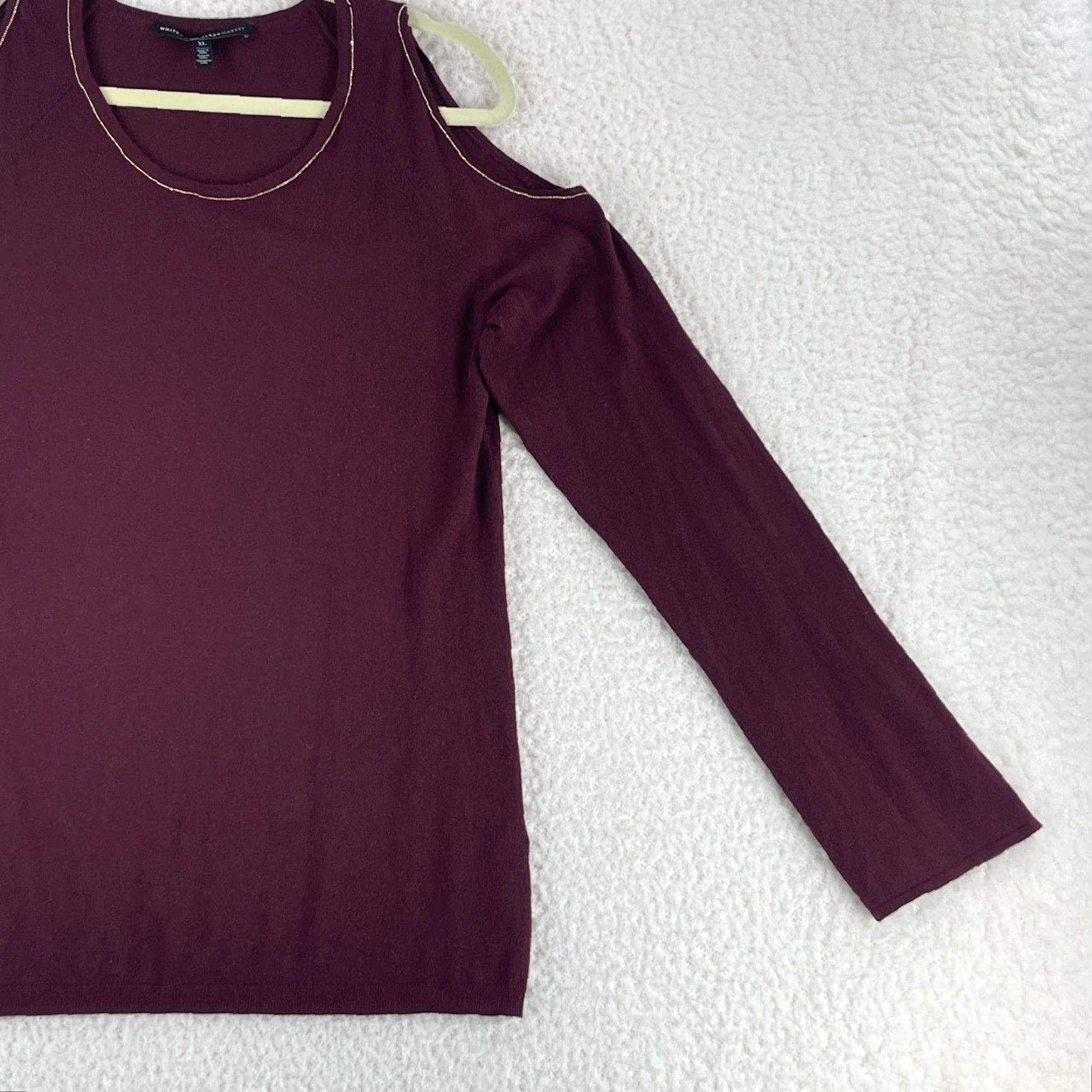 White House Black Market White House Black Market Shirt Womens XL Maroon Cold Shoulder Long Sleeve Crew Neck Blouse Size XL / US 12-14 / IT 48-50 - 4 Thumbnail