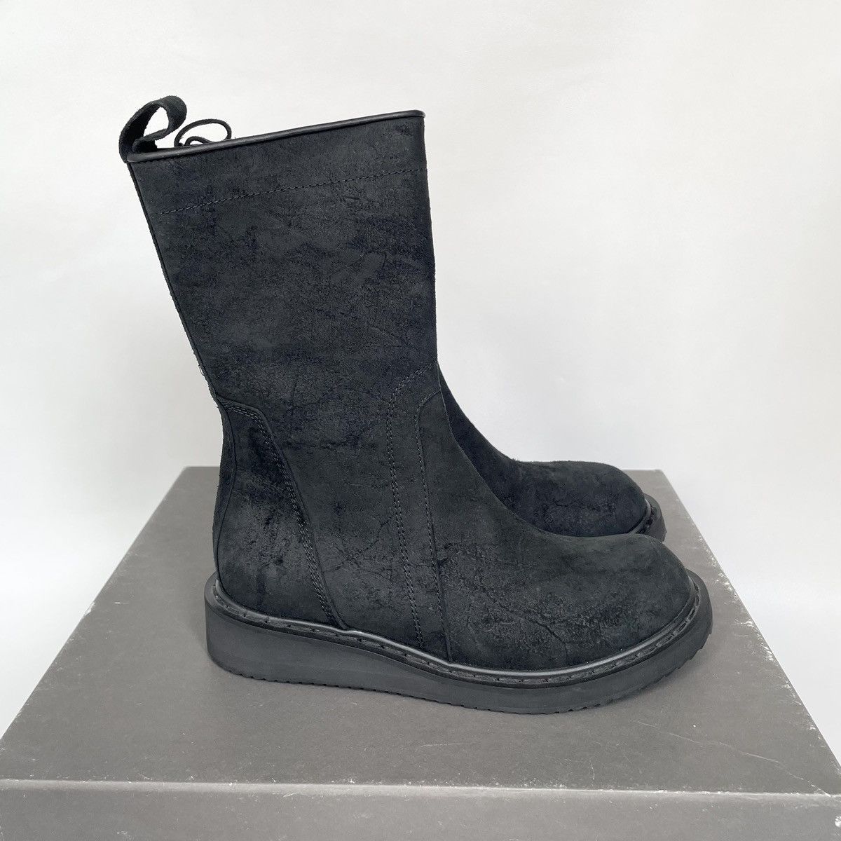 Rick Owens Black Crust Leather 'Mohawk' Combat Boots Size US 7 / IT 37 - 16 Thumbnail