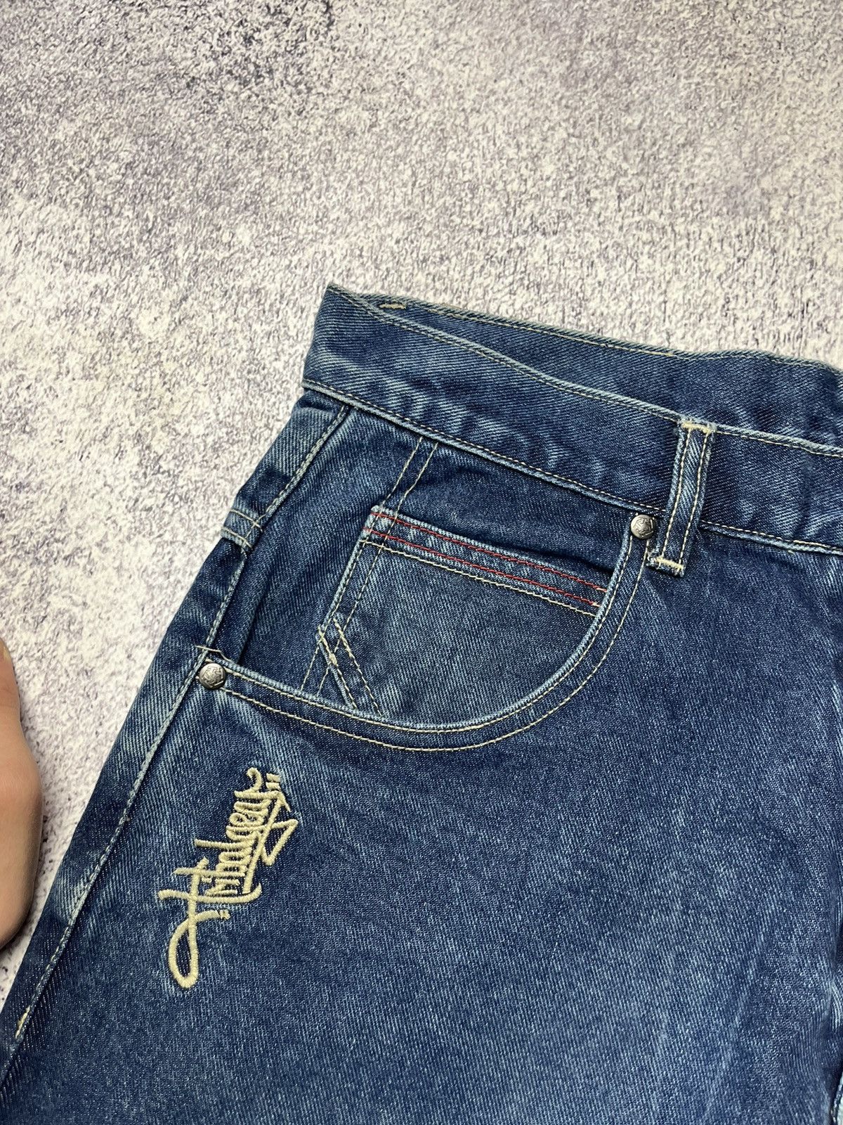 Japanese Brand Vintage Blue Embroidery Baggy Winged Jeans Y2K Size US 32 / EU 48 - 21 Thumbnail