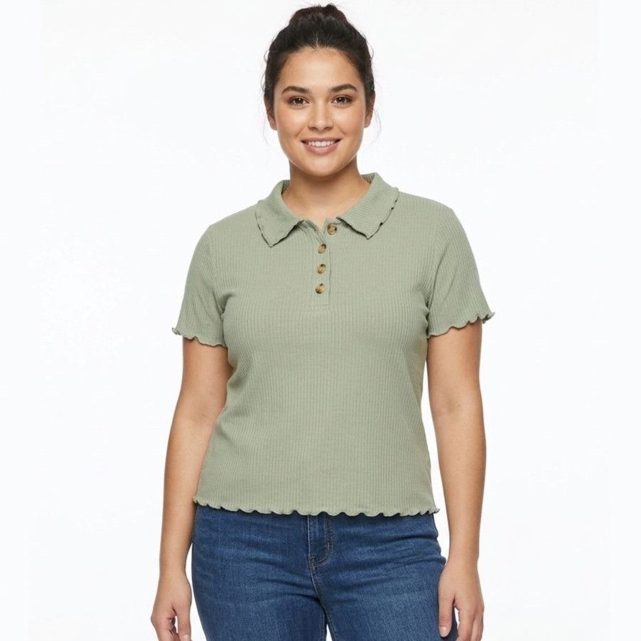 Forever 21 Forever 21 Ribbed Collared Polo Shirt Top Green Size S Size S / US 4 / IT 40 - 1 Thumbnail