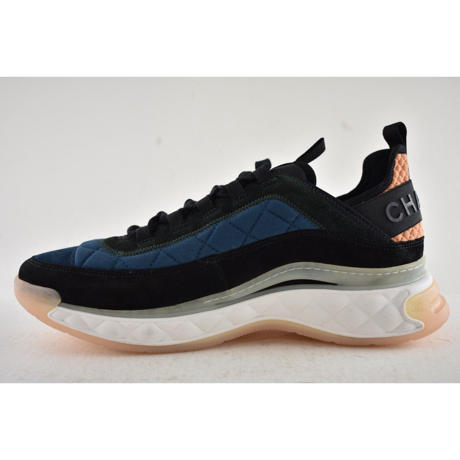 Chanel Mens Blue Green White Black CC Logo Low Top Trainer Sneaker Size US 11 / EU 44 - 10 Thumbnail