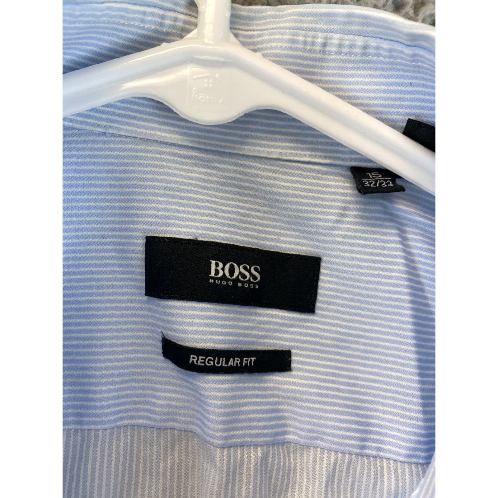 Vintage Boss Men Dress Shirt Size 15 Blue Button-Down Cotton Long Sleeve Office Casual Size 40R - 6 Thumbnail