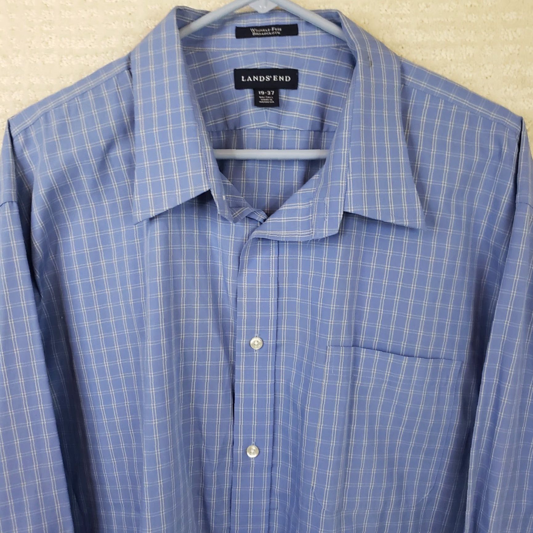 Lands' End Lands' End Men's Big & Tall 19-37 Traditional Fit Blue Check No Iron Twill Shirt Size US XXL / EU 58 / 5 - 3 Thumbnail
