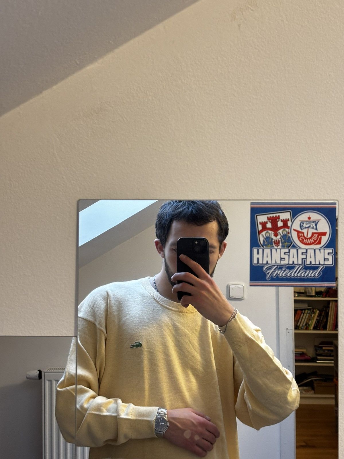 Lacoste Lacoste Vintage Sweater Jumper Croc Logo Beige/Yellow size L Size US L / EU 52-54 / 3 - 1 Thumbnail
