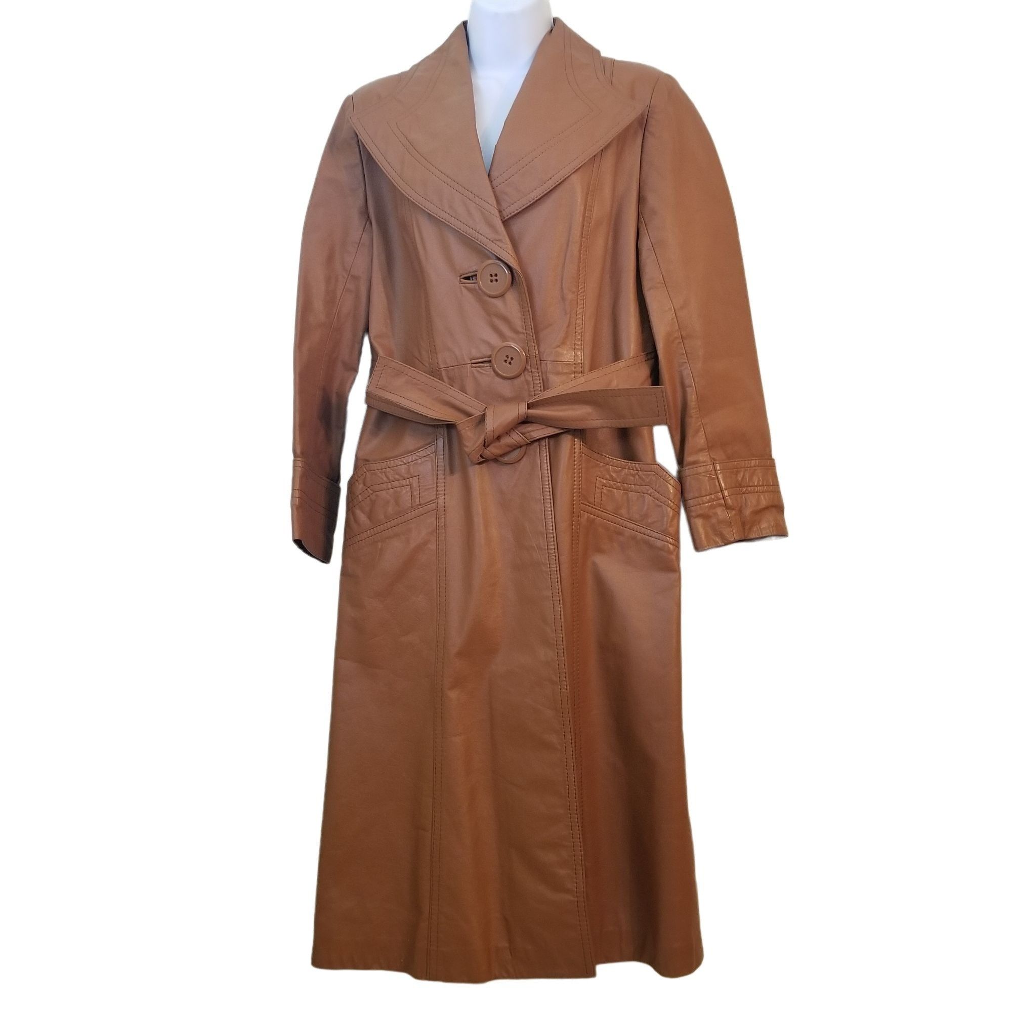 Other PBD Leather USA Camel Brown Trench Coat Belted S/M Buttersof Size M / US 6-8 / IT 42-44 - 1 Thumbnail