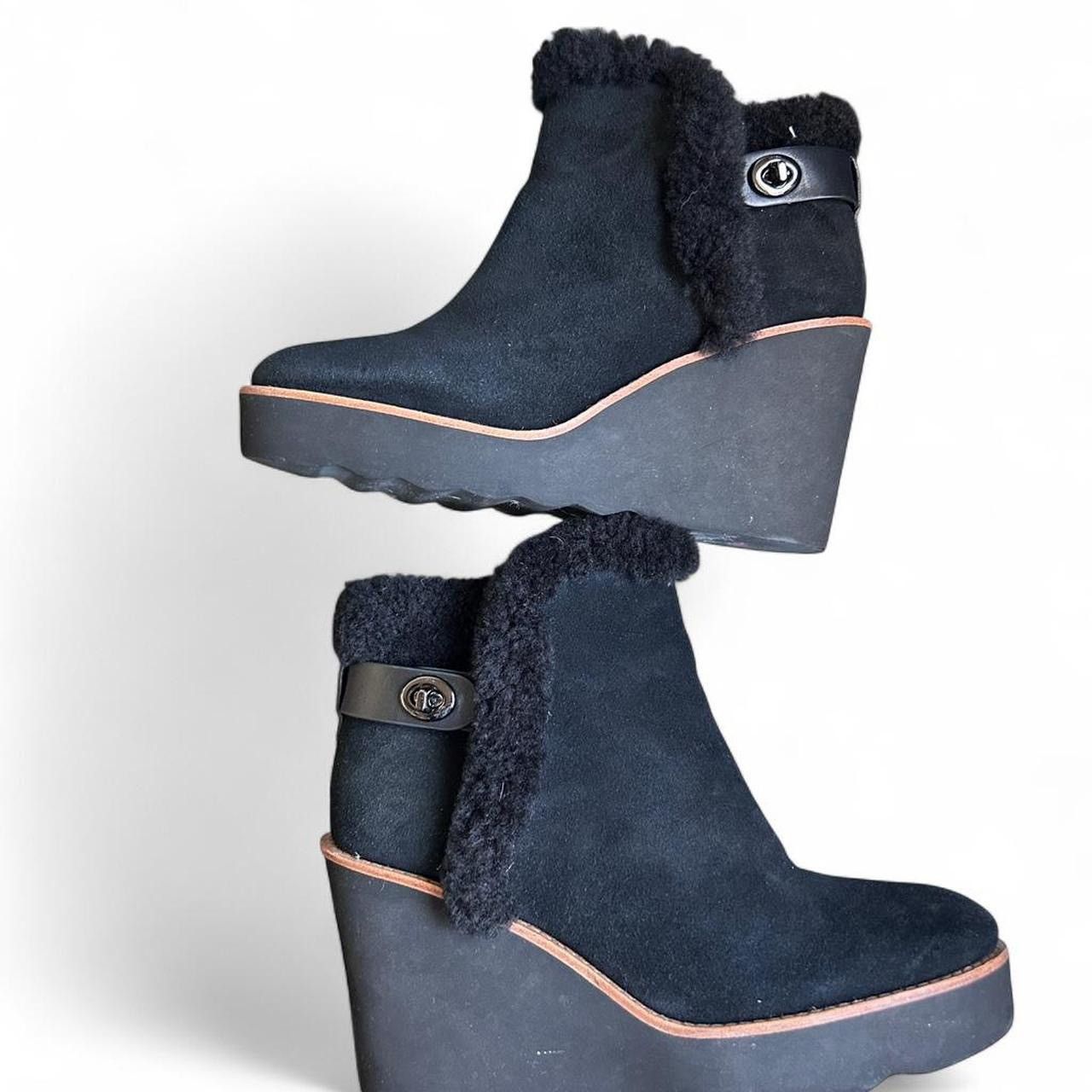 Coach Coach black Suede Kingston Wedge Boots Size US 8 / IT 38 - 3 Thumbnail