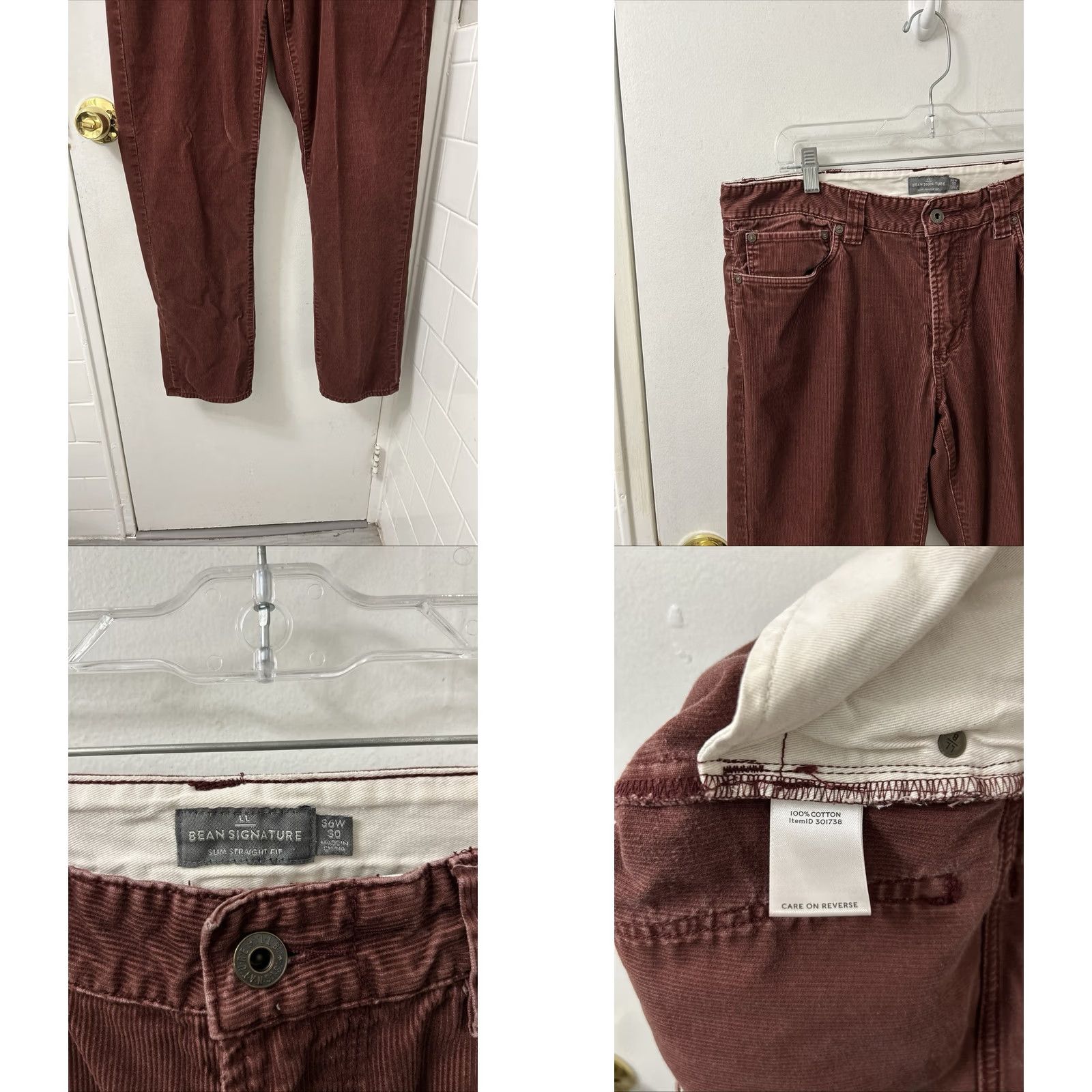 Vintage LL Bean Signature Corduroy Pants Mens 36x30 Burgundy Maroon Slim Straight 301738 Size US 36 / EU 52 - 8 Thumbnail