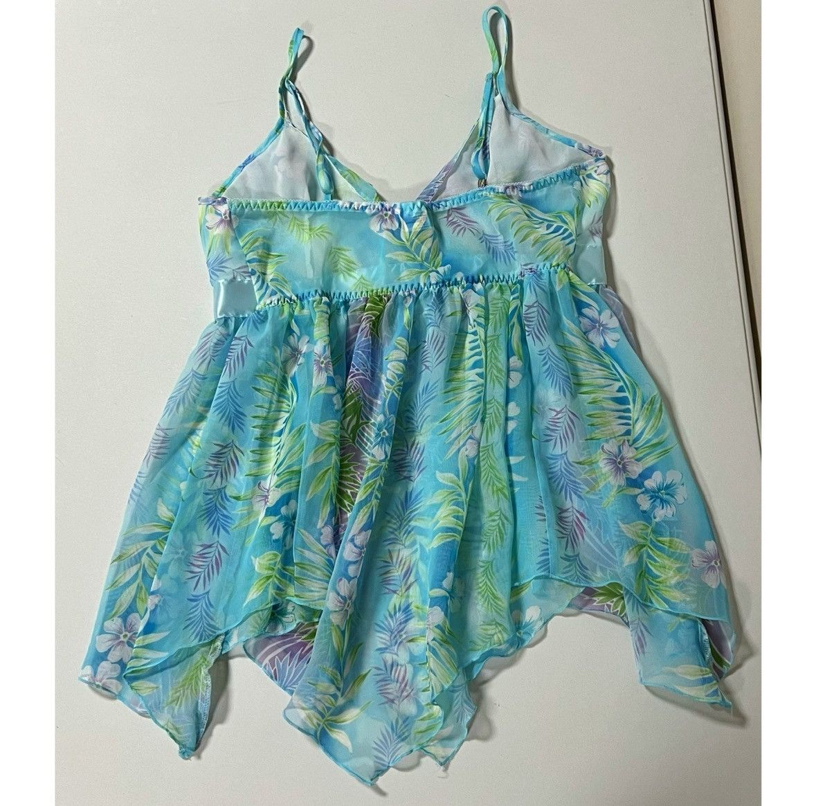 Vintage Blue Floral Babydoll Nightie Nightgown Lingerie Size M 🪻✨ Size M / US 6-8 / IT 42-44 - 5 Thumbnail
