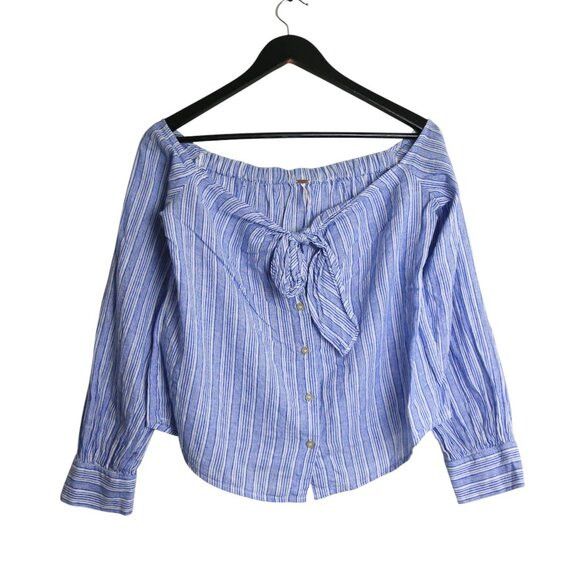 Free People Free People Hello There Beautiful Blue White Stripe Top Size XS / US 0-2 / IT 36-38 - 1 Thumbnail