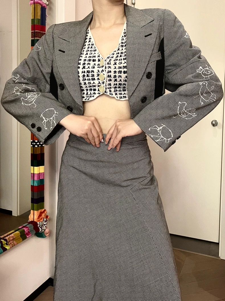 Comme des Garcons Comme des Garcons Graffiti houndstooth coat long skirt Size S / US 4 / IT 40 - 2 Thumbnail