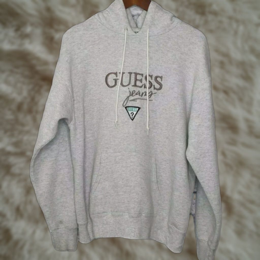 Guess VINTAGE GUESS Hoodie Unisex Adults Medium Gray Embroidered USA Pullover Long Sleeve Cotton Reguilt? Size US M / EU 48-50 / 2 - 1 Thumbnail