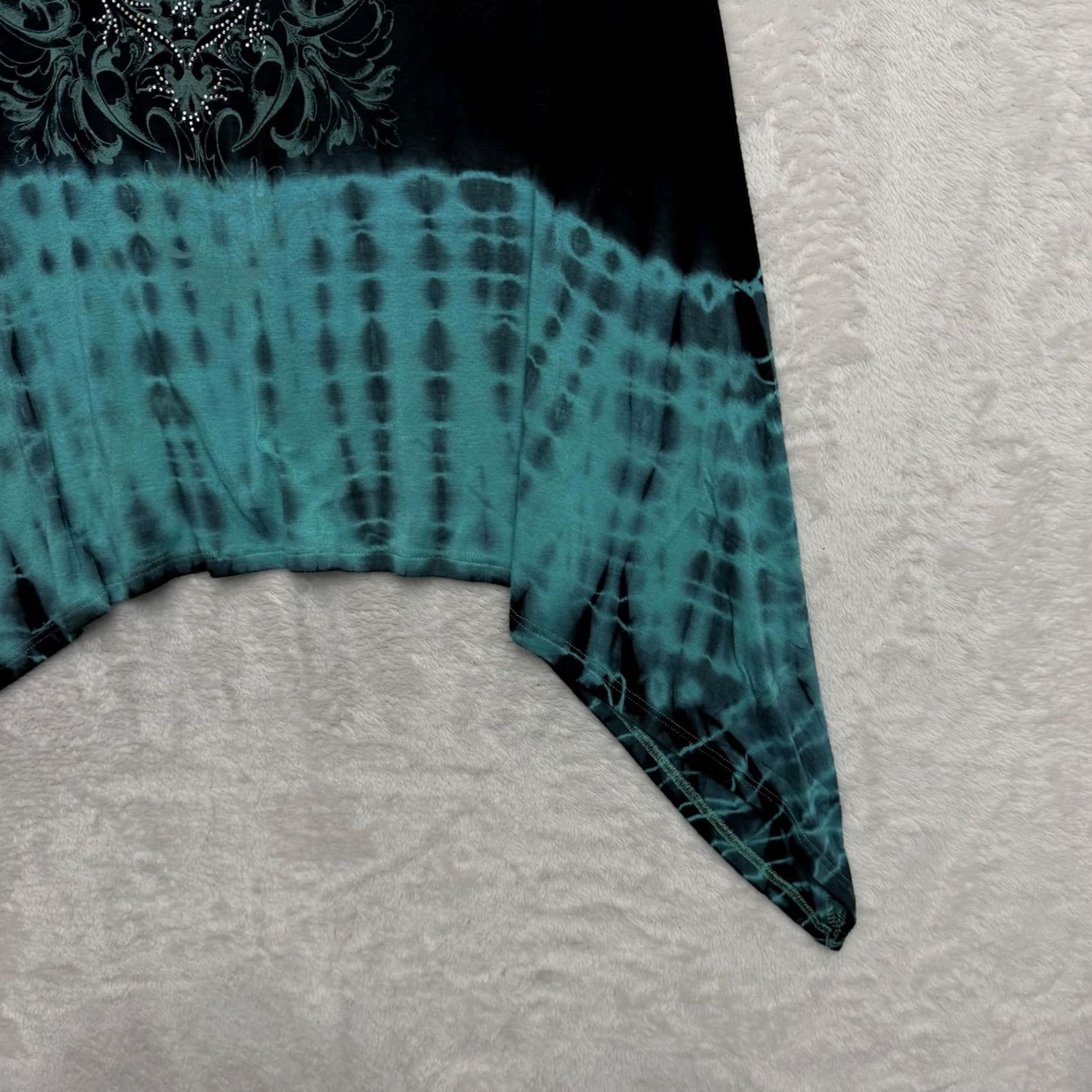 Altea Vocal Shirt Womens M Black Teal Fleur De Lis Rhinestone Tunic Top USA Shirt Womens M Black Teal Rhinestone Tunic Top USA Size M / US 6-8 / IT 42-44 - 5 Thumbnail