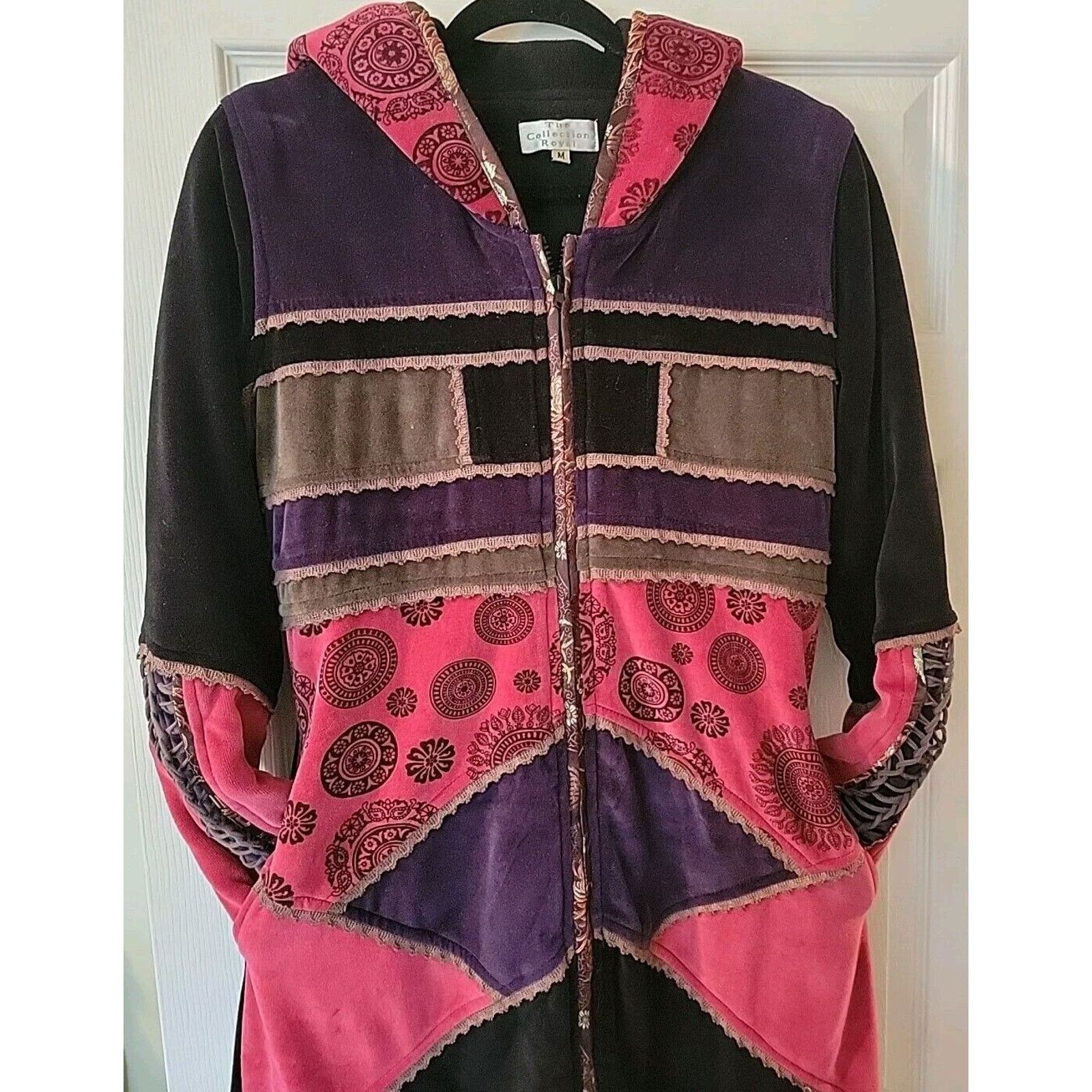 Other Collection Royal Red Purple Velvet Hooded Fleece Lined Boho Size M / US 6-8 / IT 42-44 - 5 Thumbnail