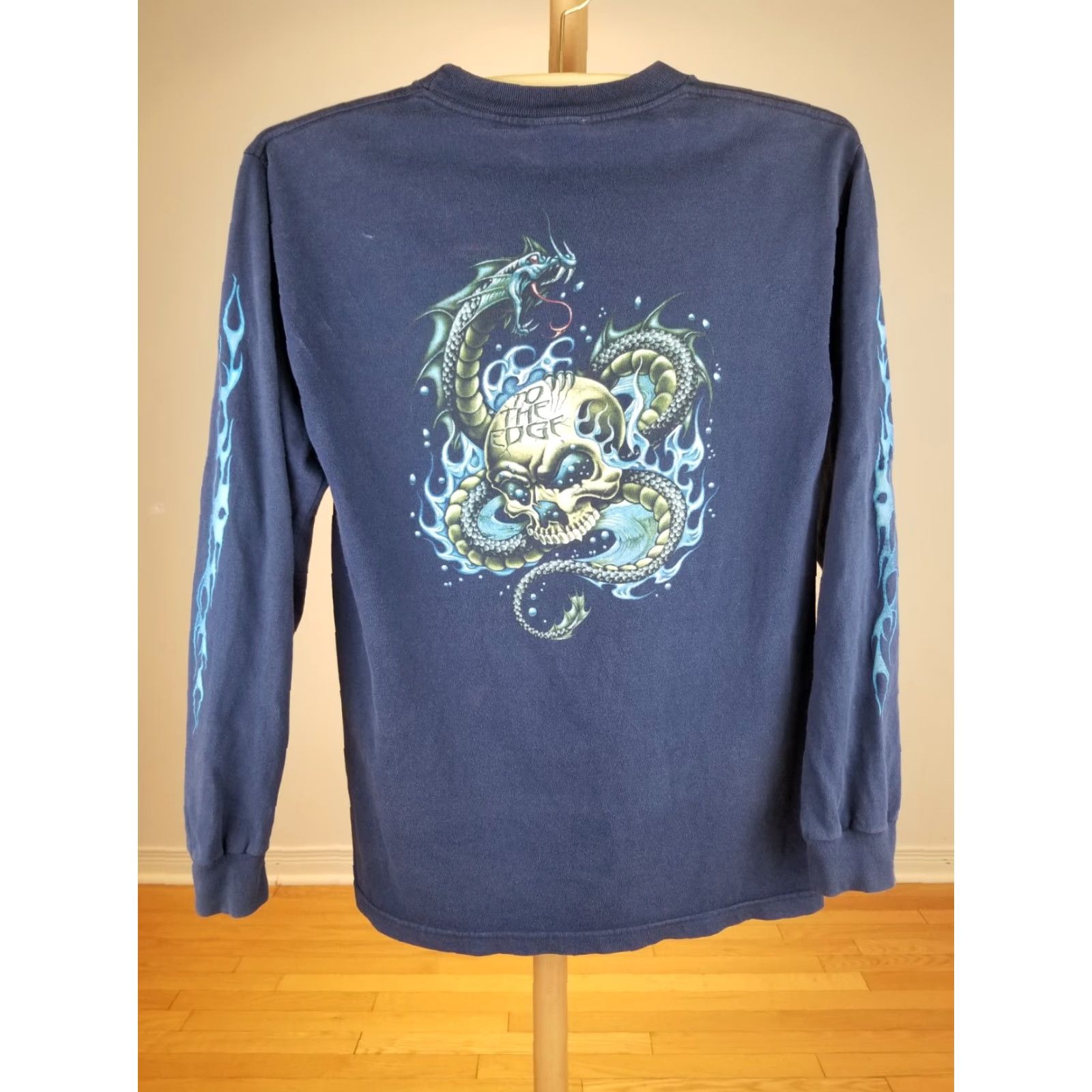Vintage VINTAGE TO THE EDGE SHIRT SKATEBOARD DRAGON SKULL T-SHIRT BLUE SZ S Mens 90s 27 INCH Long Sleeve? Size US S / EU 44-46 / 1 - 2 Thumbnail