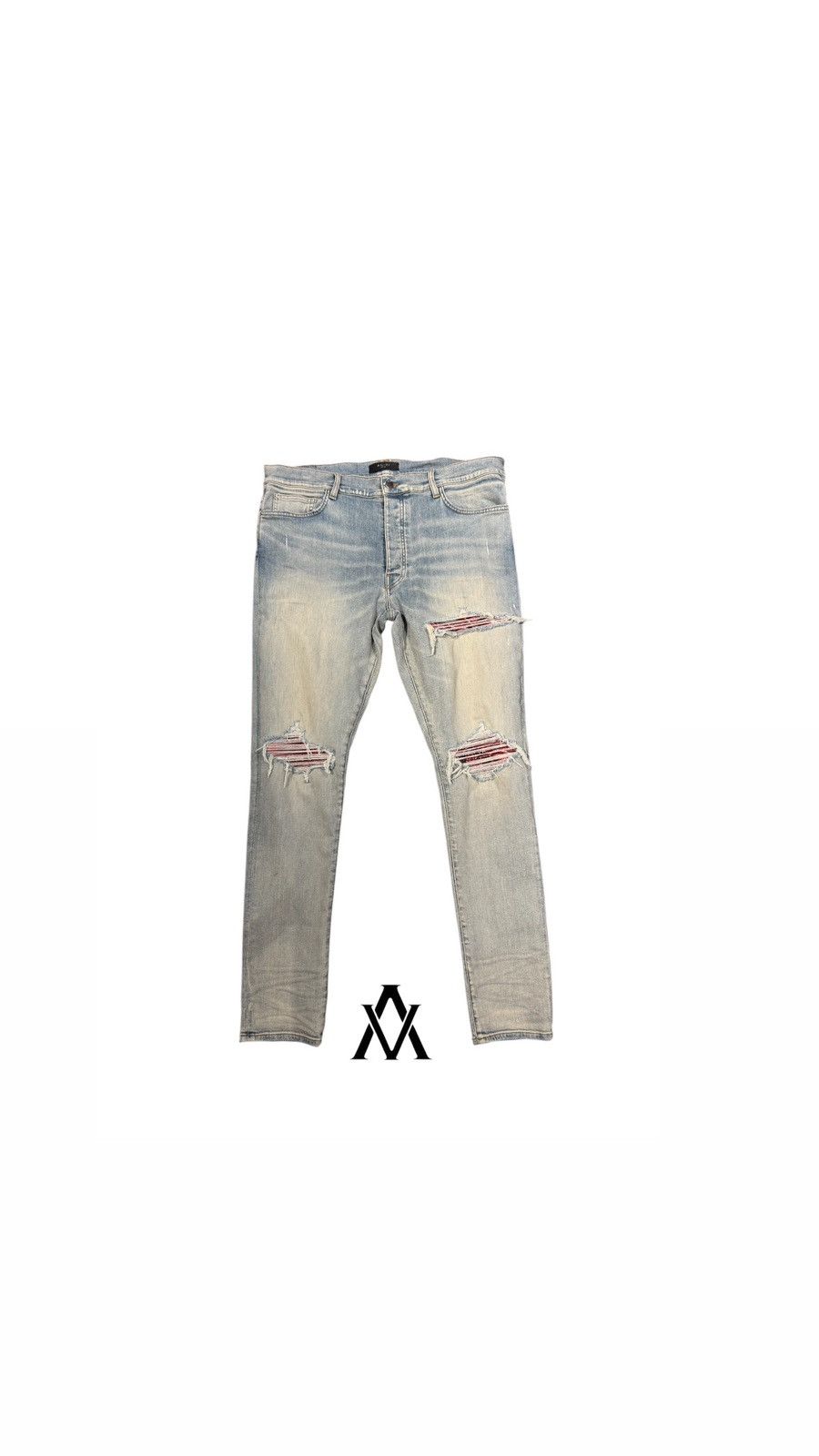 Amiri Red Bandana MX1 Clay Indigo Jeans