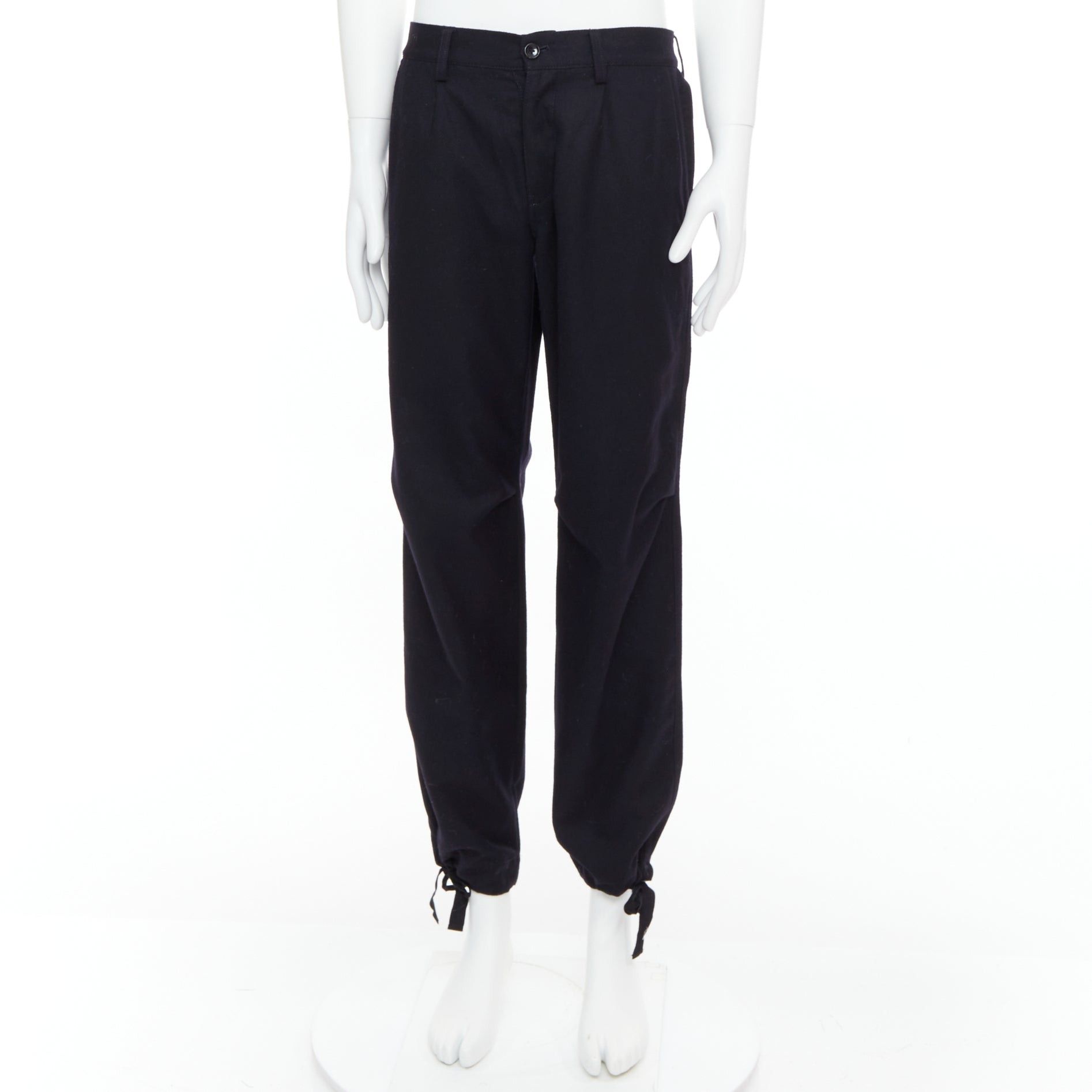 Yohji Yamamoto YOHJI YAMAMOTO black 100% wool zip side pocket drawstring hem wide pants JP3 L Size US 29 - 1 Thumbnail