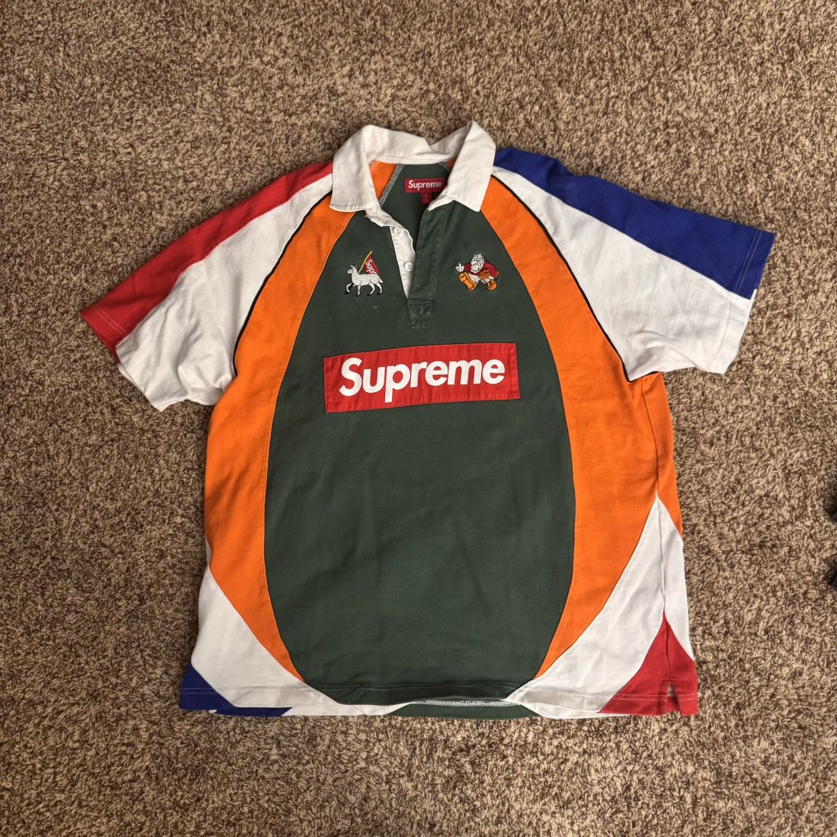 Supreme Split Box Logo Red White Green Rugby Polo | Grailed