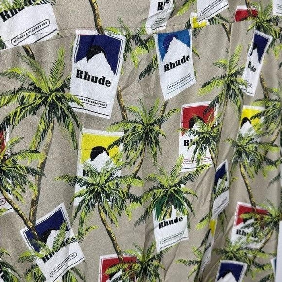 Rhude Rhude Cigarette-Print Silk Shirt Taupe Multi Men’s Size Medi Size US M / EU 48-50 / 2 - 7 Thumbnail