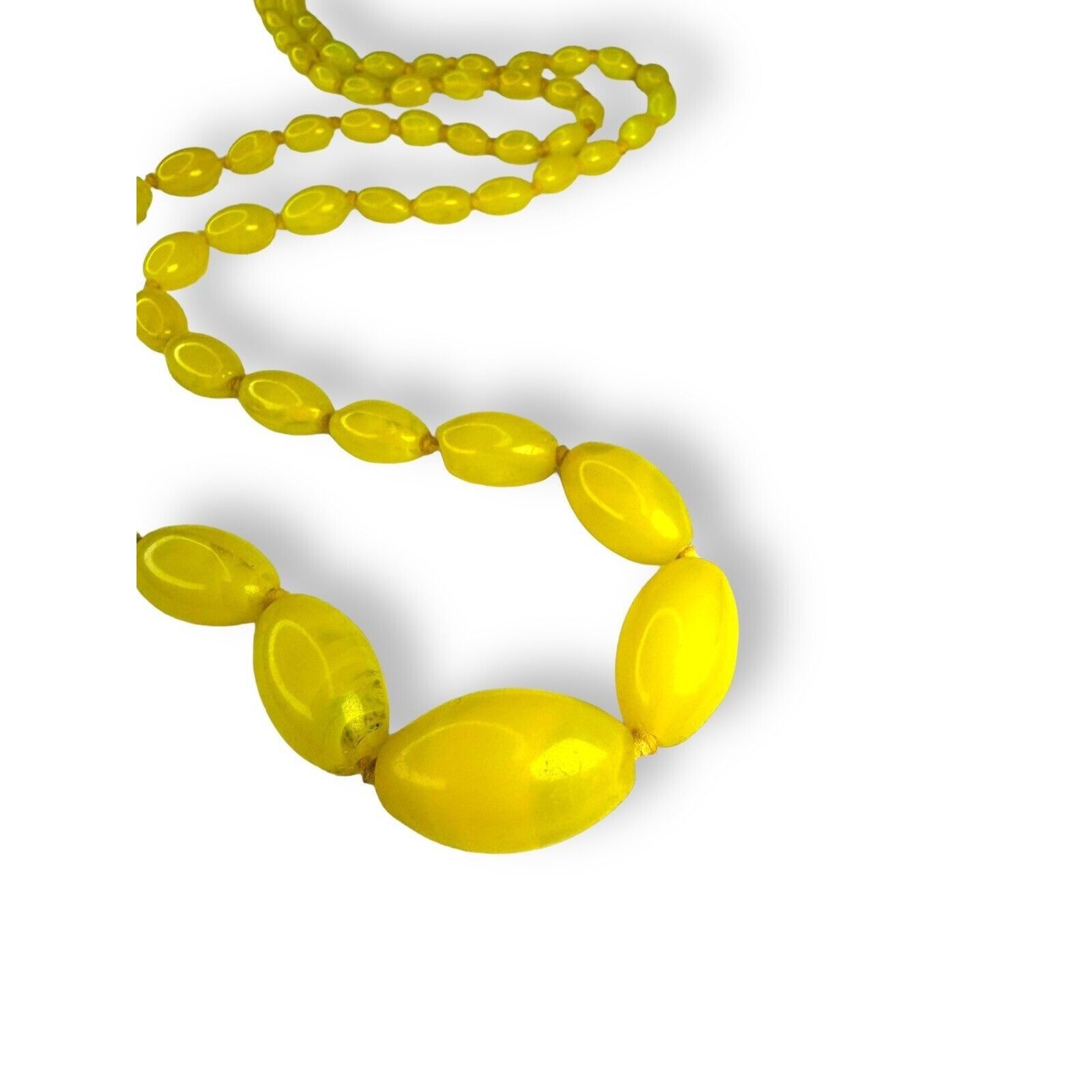 Other Vintage Neon Yellow Art Glass Necklace 30" Cadmium Glow Knot Size ONE SIZE - 5 Thumbnail
