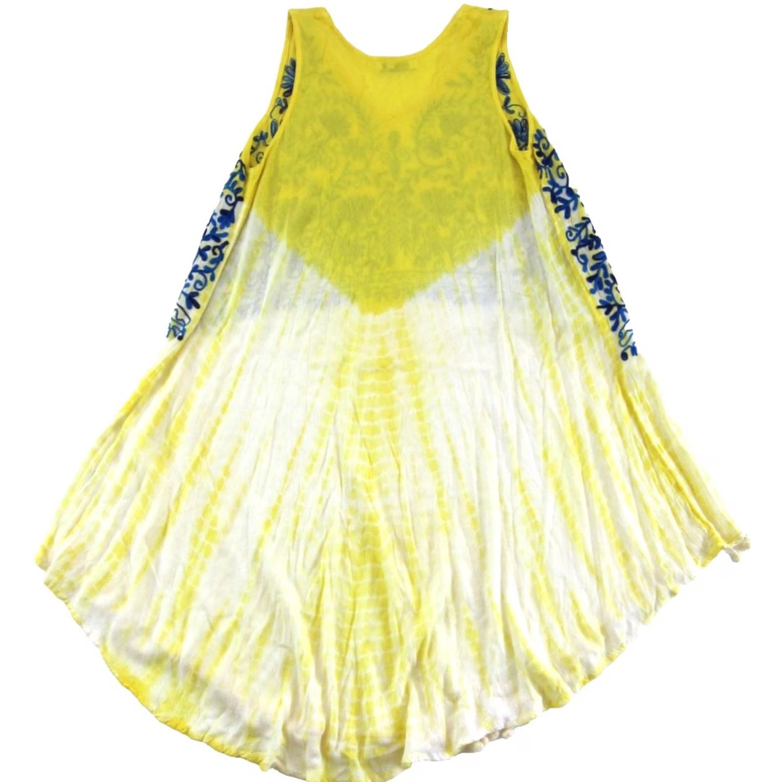 Vintage Lapogee Rayon Yellow Tie Dye Embroidered Floral Midi Tank Dress Large Size L / US 10 / IT 46 - 2 Thumbnail