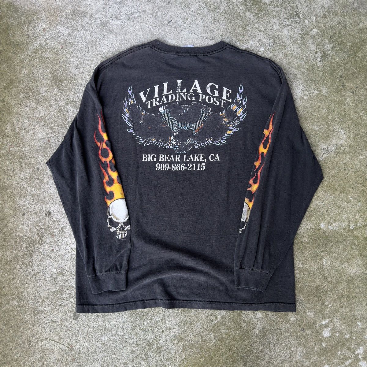 Vintage Skull Biker Flame Longsleeve Thrashed Faded ERD Grunge Biker Size US XL / EU 56 / 4 - 2 Thumbnail