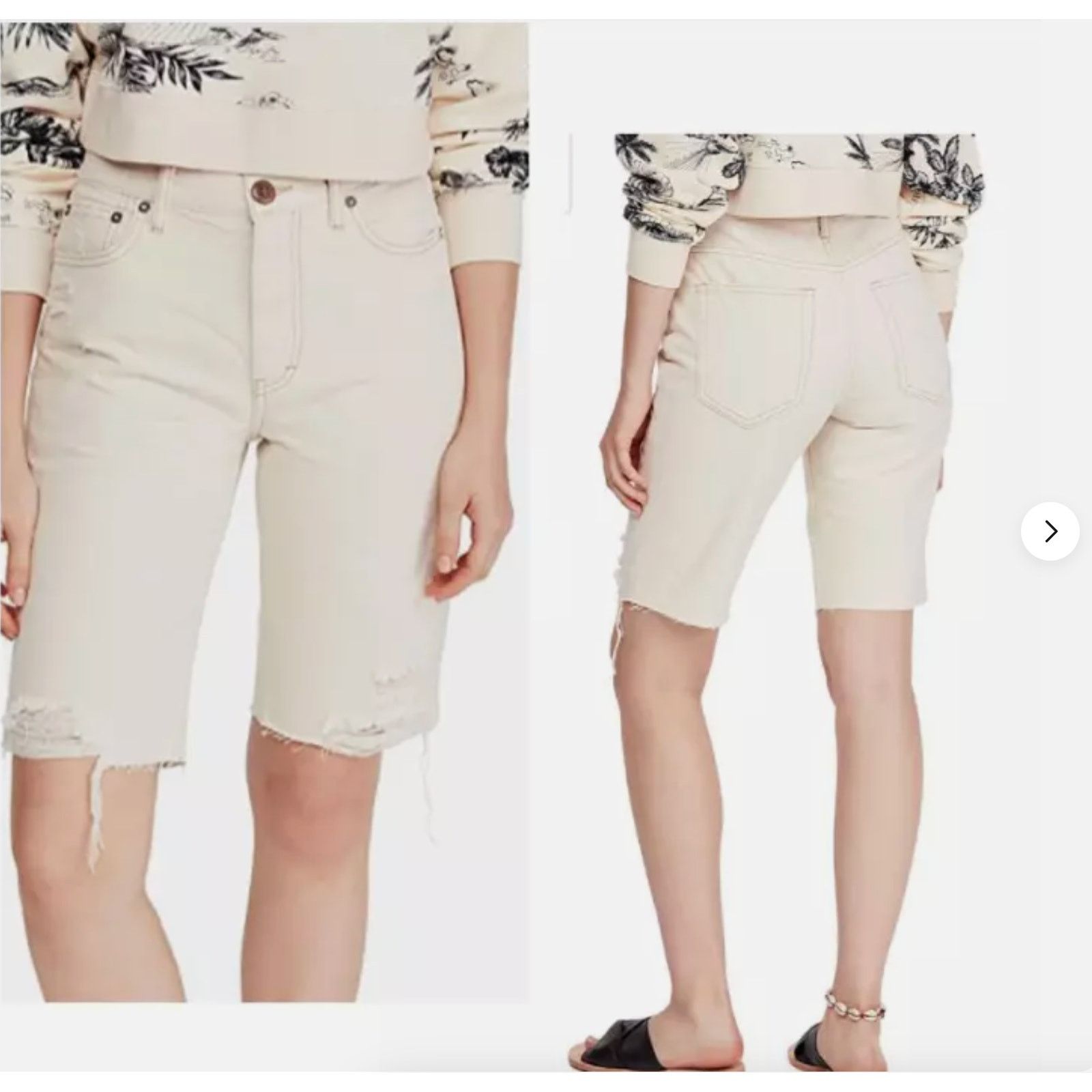 Free People Free People Cream Ripped Caroline Cutoff Denim Shorts 24 Size 24" / US 00 / IT 34 - 1 Thumbnail