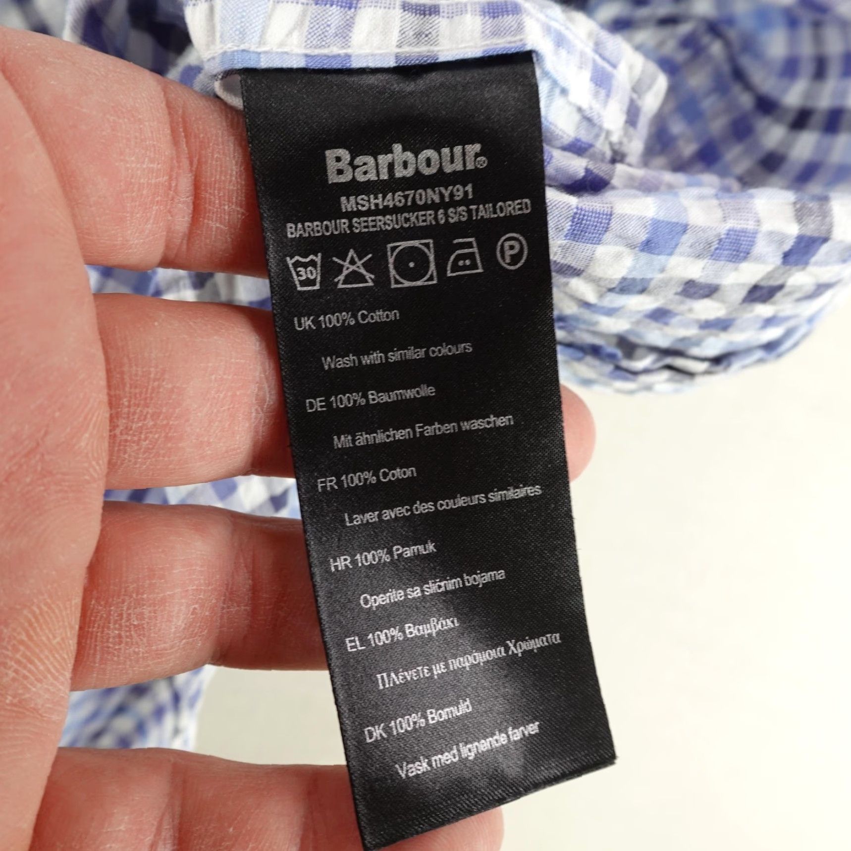 Barbour Barbour Mens Shirt XL Short Sleeve Cotton Seersucker Plaid Casual Summer Classic Blue Size US XL / EU 56 / 4 - 5 Thumbnail