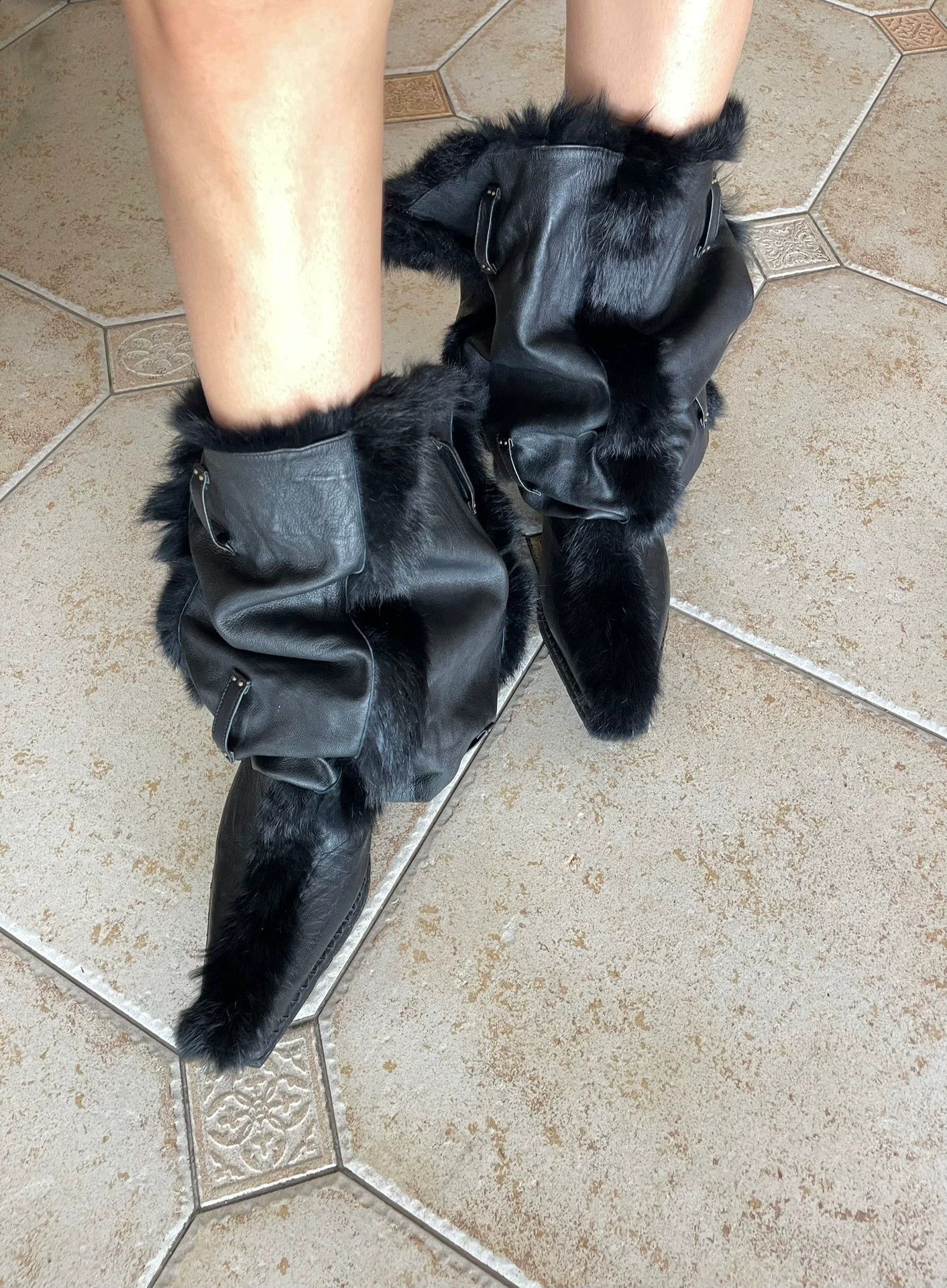 Other Vintage Euro Mohican Fur Square Toe Metal Buckle 2way Boot Size US 9 / EU 42 - 5 Thumbnail