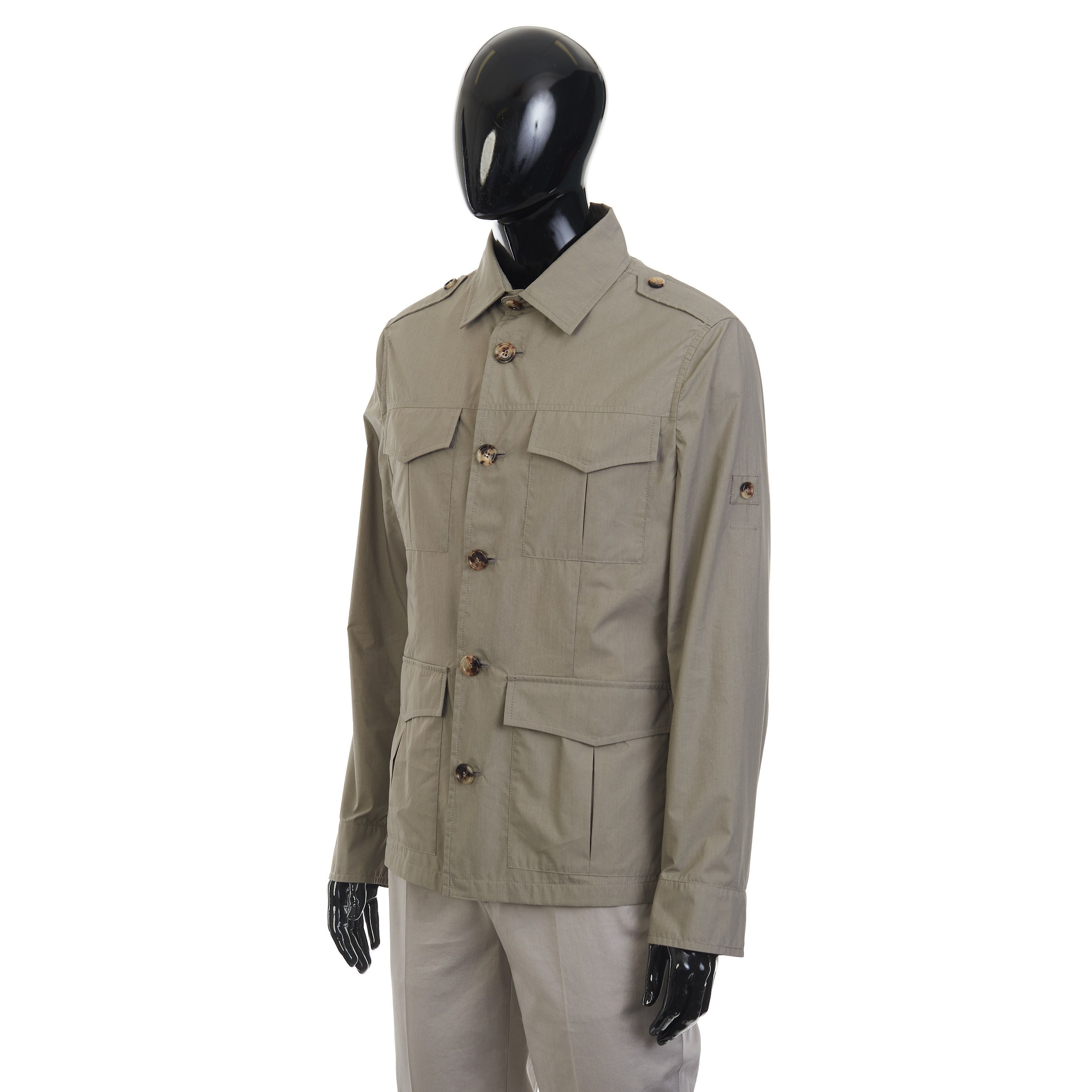 Brunello Cucinelli Khaki Waterproof Jacket - Cotton Canvas, Multi Pockets Size US L / EU 52-54 / 3 - 2 Thumbnail